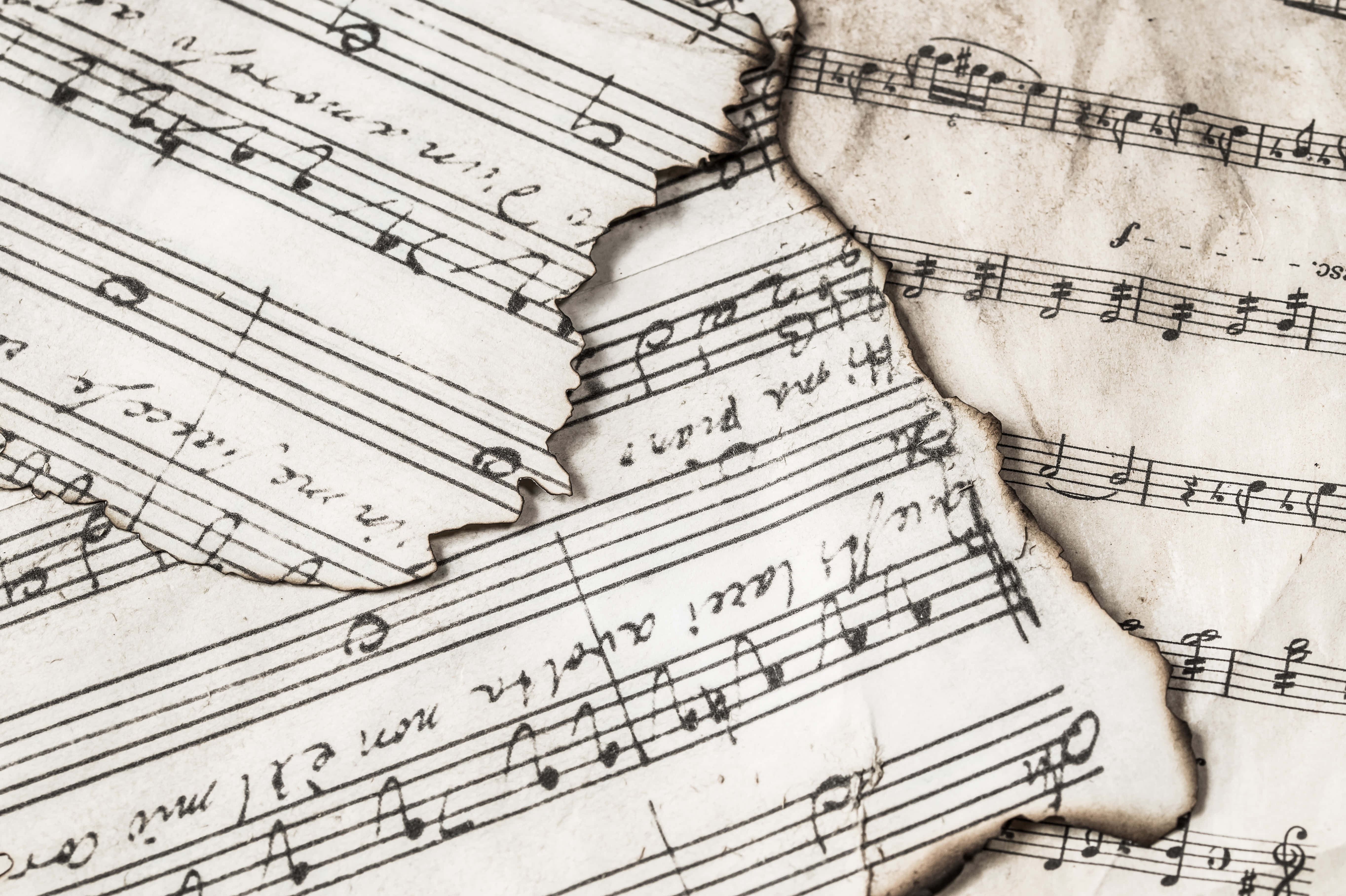 vintage sheet music, handwritten notes, burnt edges, 5K Desktop Wallpaper