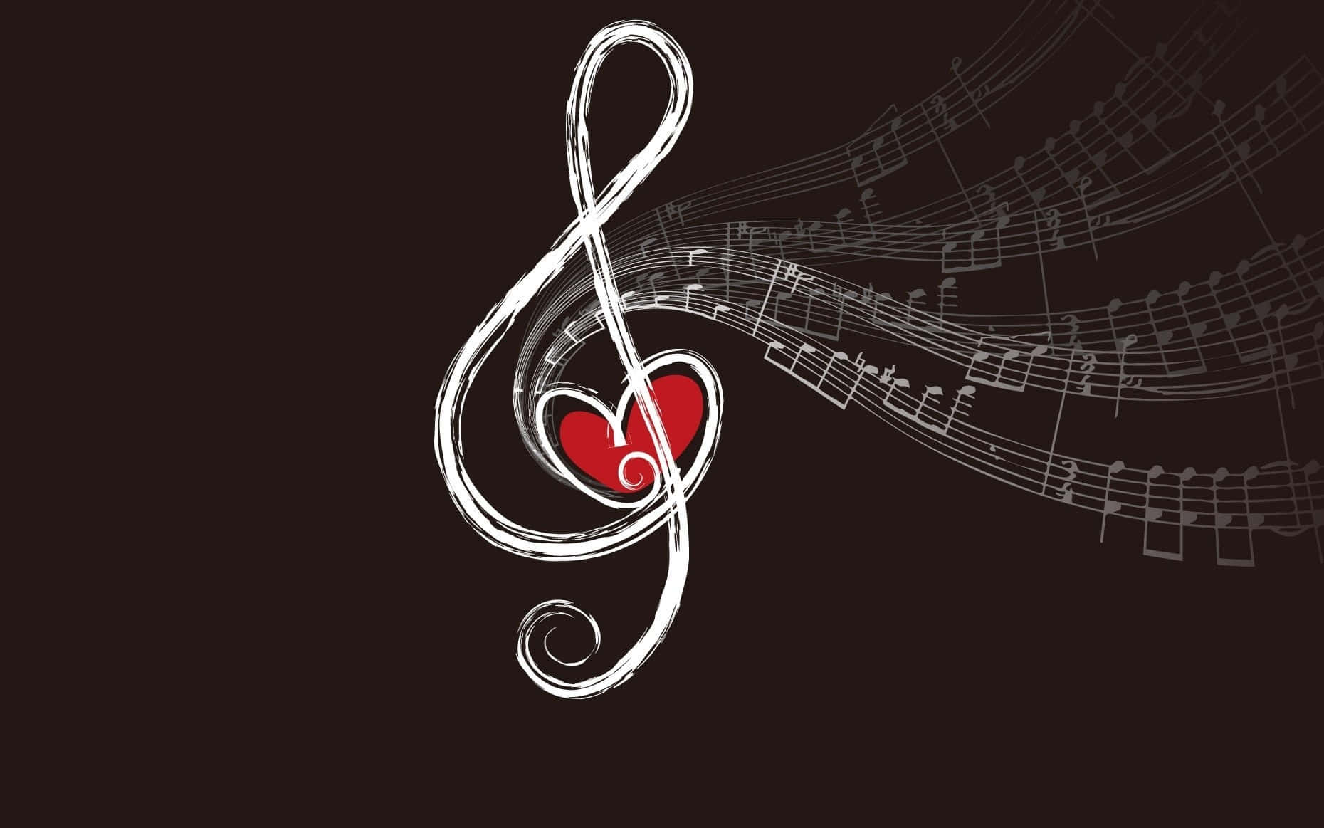 Music Notes, treble clef, red heart, HD Desktop Wallpaper