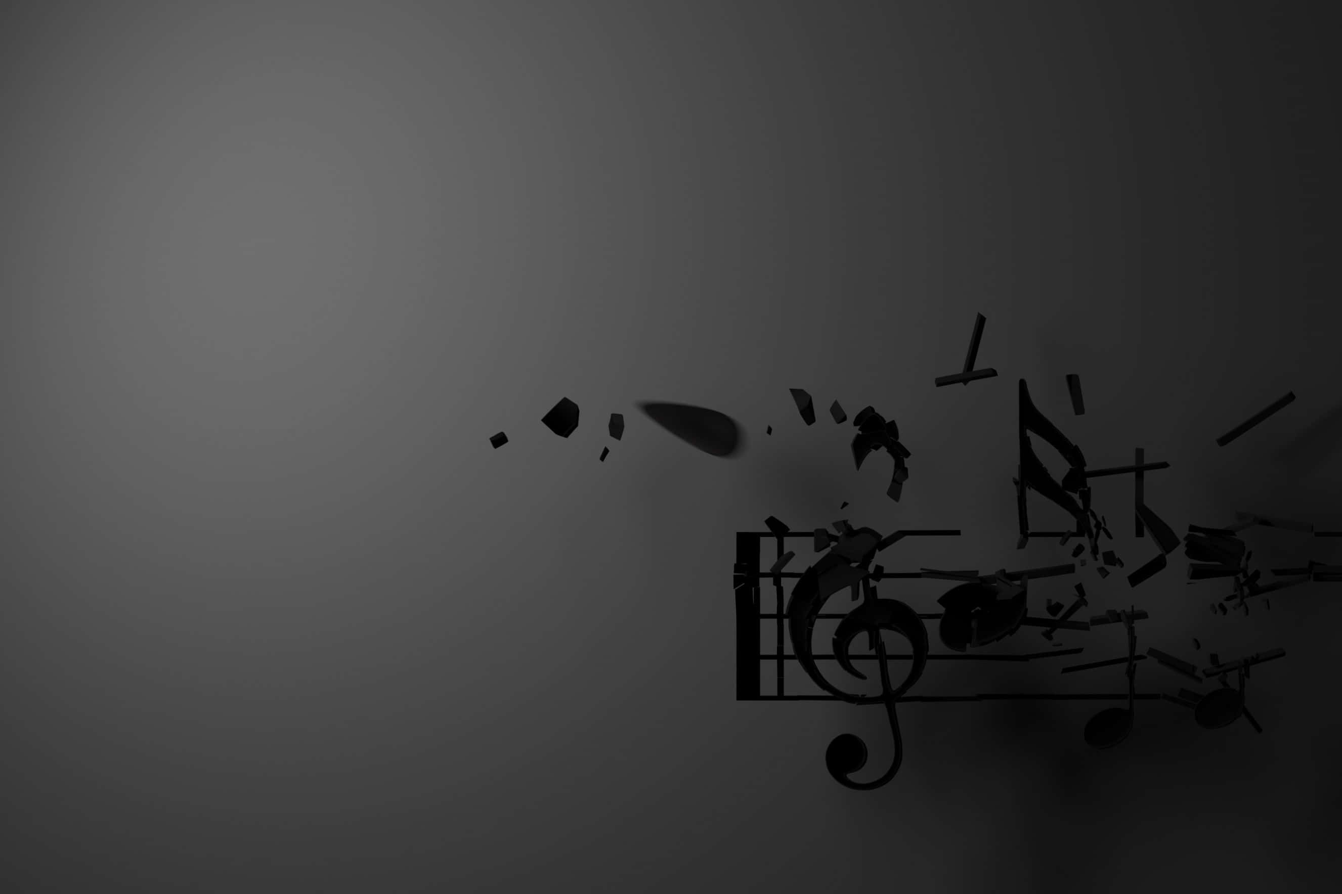 music notes, 3d-render, shattered musical staff, 2K Desktop Wallpaper