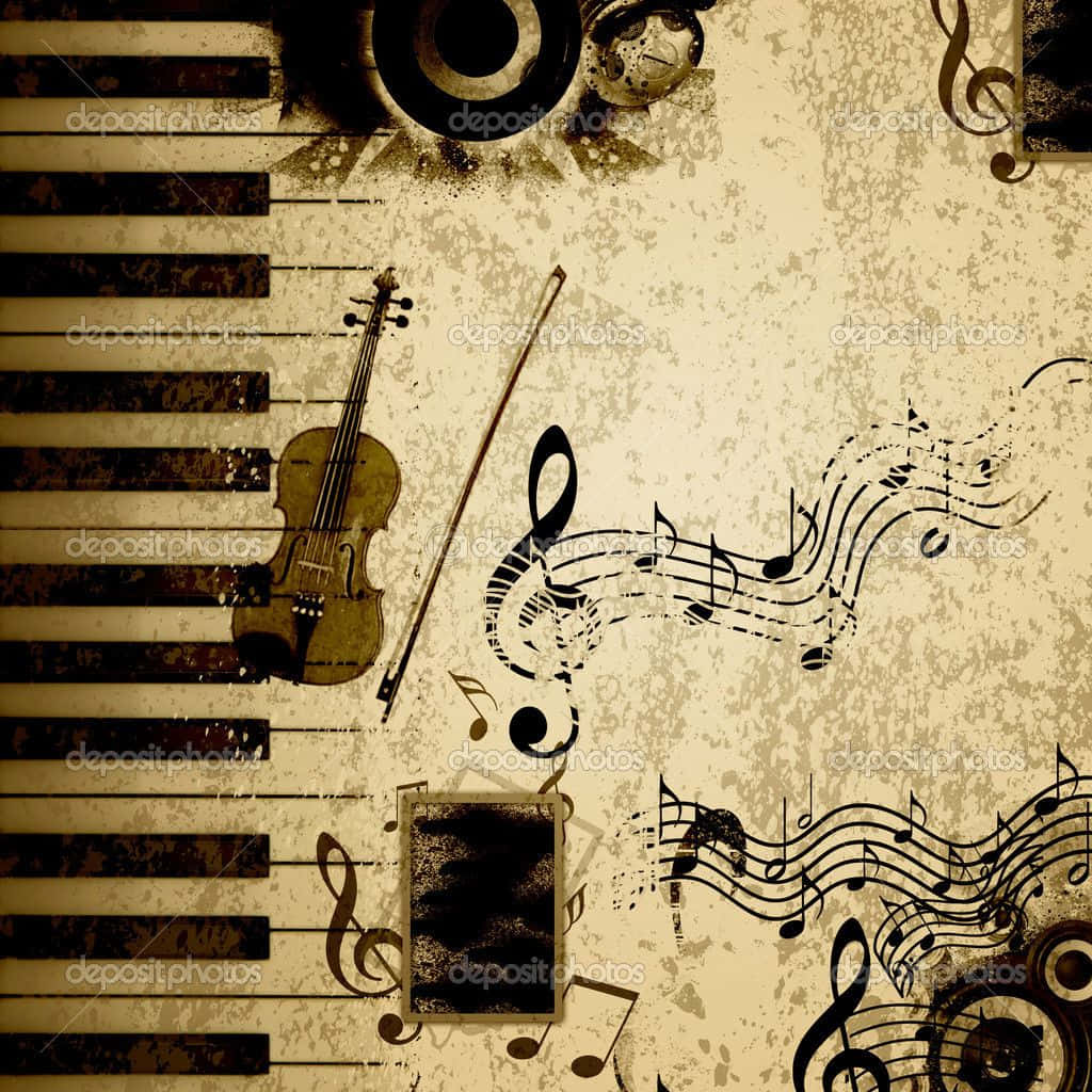 Music Notes, vintage grunge, distressed piano keys, SD Desktop Wallpaper