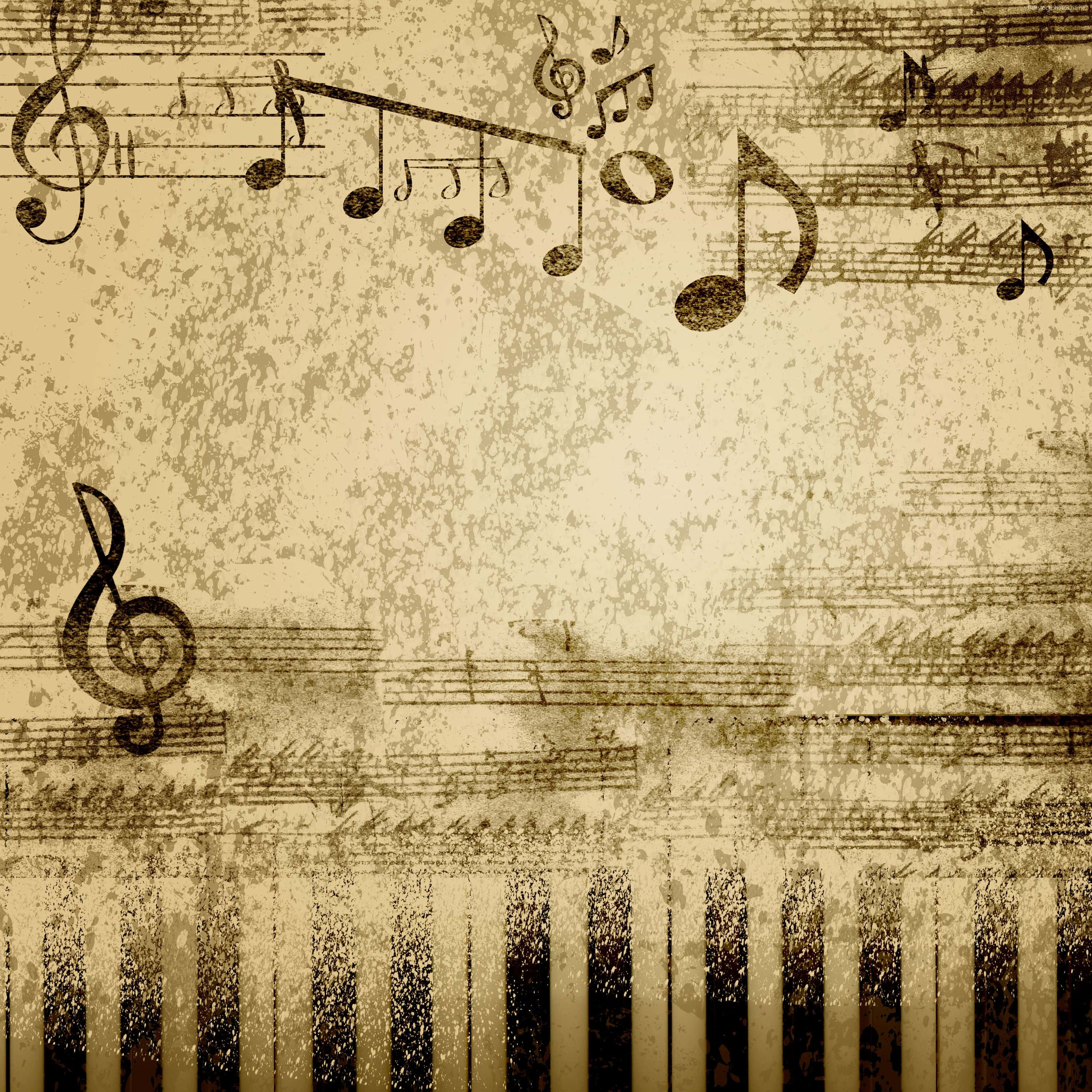 music notes, sepia-toned, musical notes, 2K Desktop Wallpaper