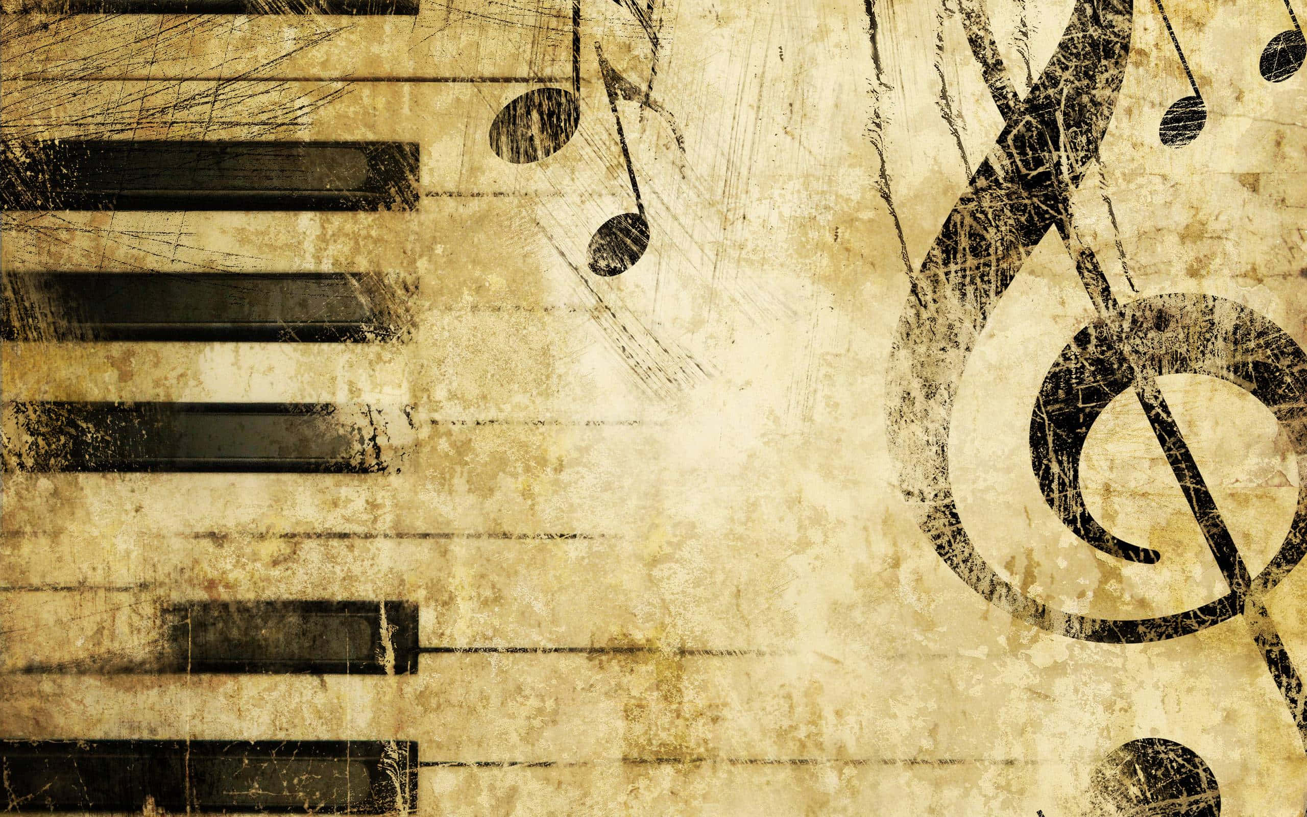 vintage piano keys, musical notes, weathered parchment, 2K Desktop Wallpaper