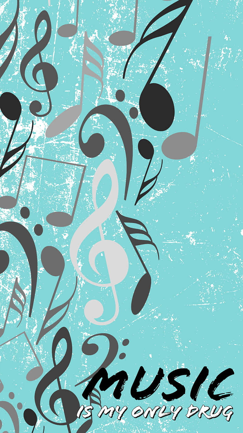 music notes, black gray and white, textured turquoise background, HD Phone Wallpaper