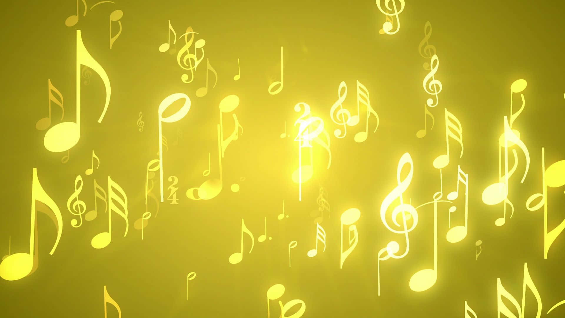 Golden musical notes, radiant yellow gradient background, Glittering Music Notes, Full HD Desktop Wallpaper