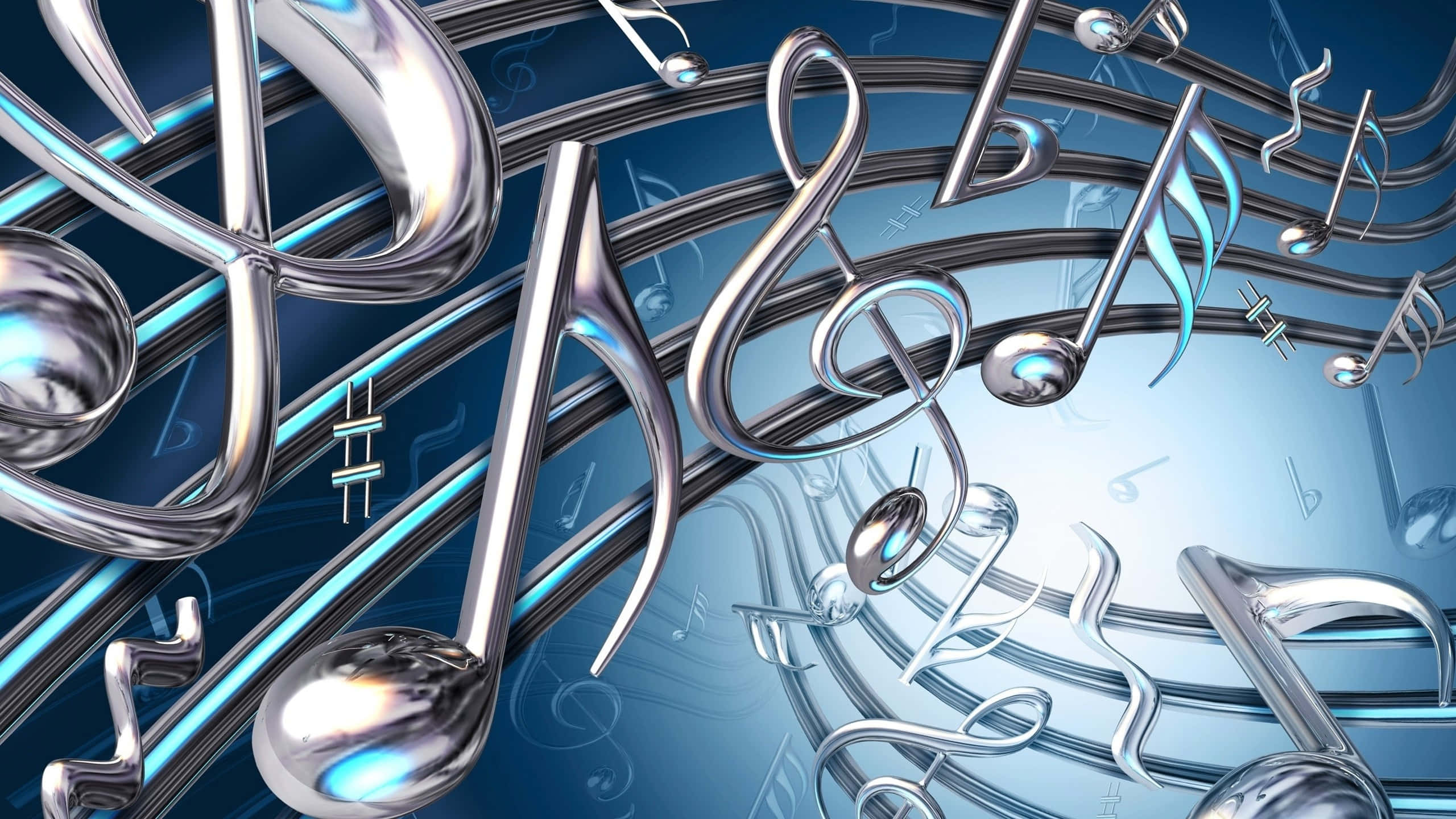 music notes, shiny metallic, musical notes, 2K Desktop Wallpaper