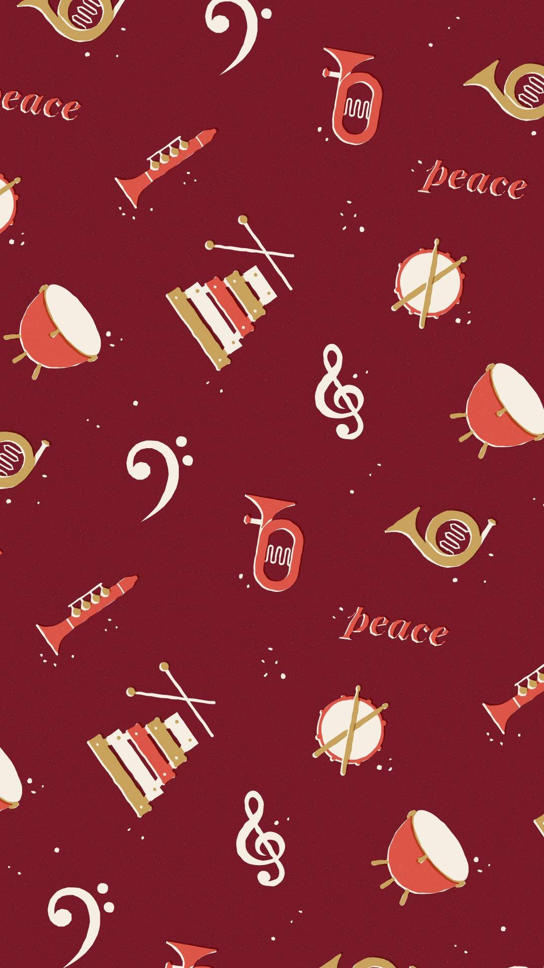 music phone notes and instruments, red gold, white, Full HD Phone Wallpaper