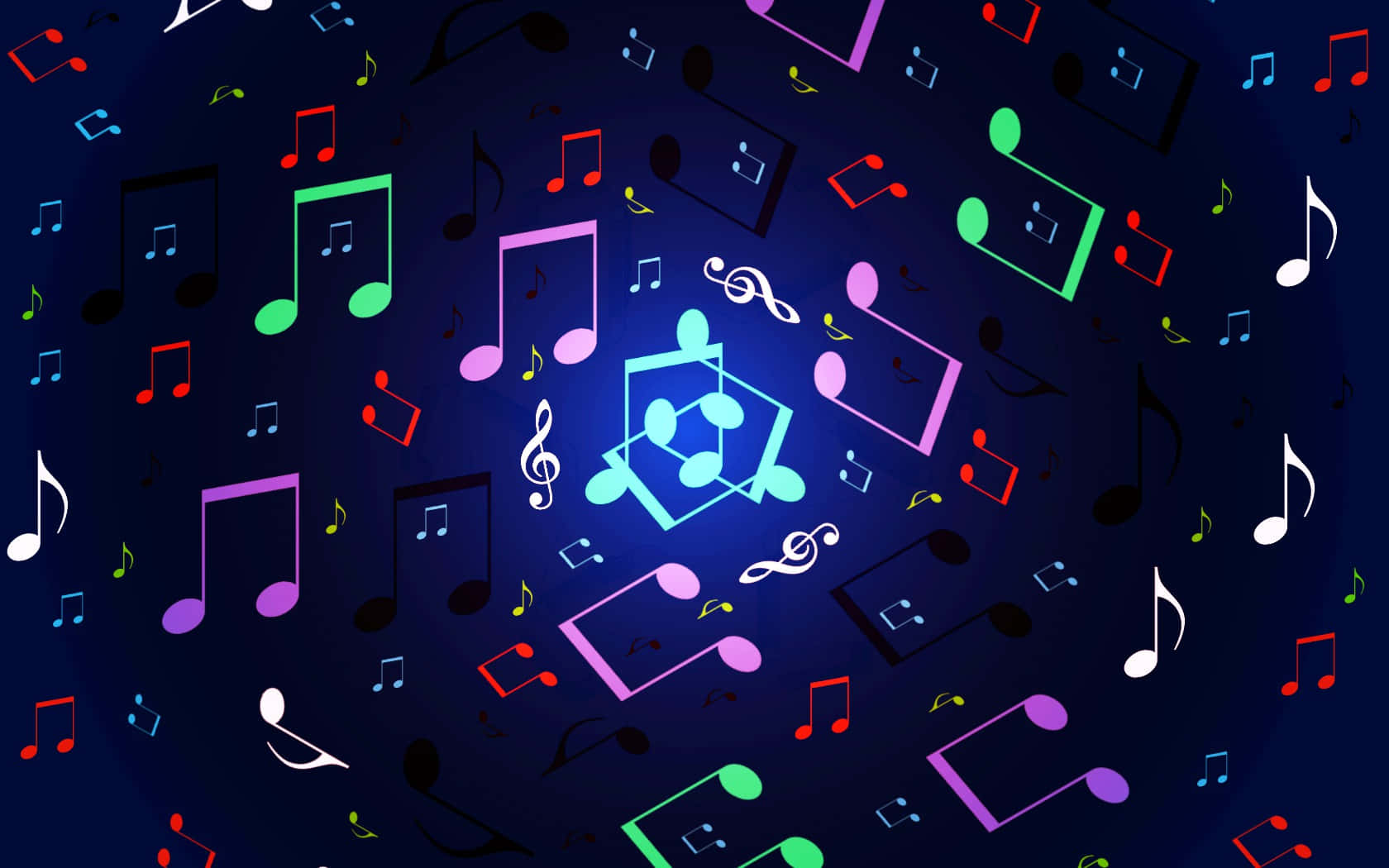 neon musical notes, musical symbols, deep blue digital background, HD Desktop Wallpaper