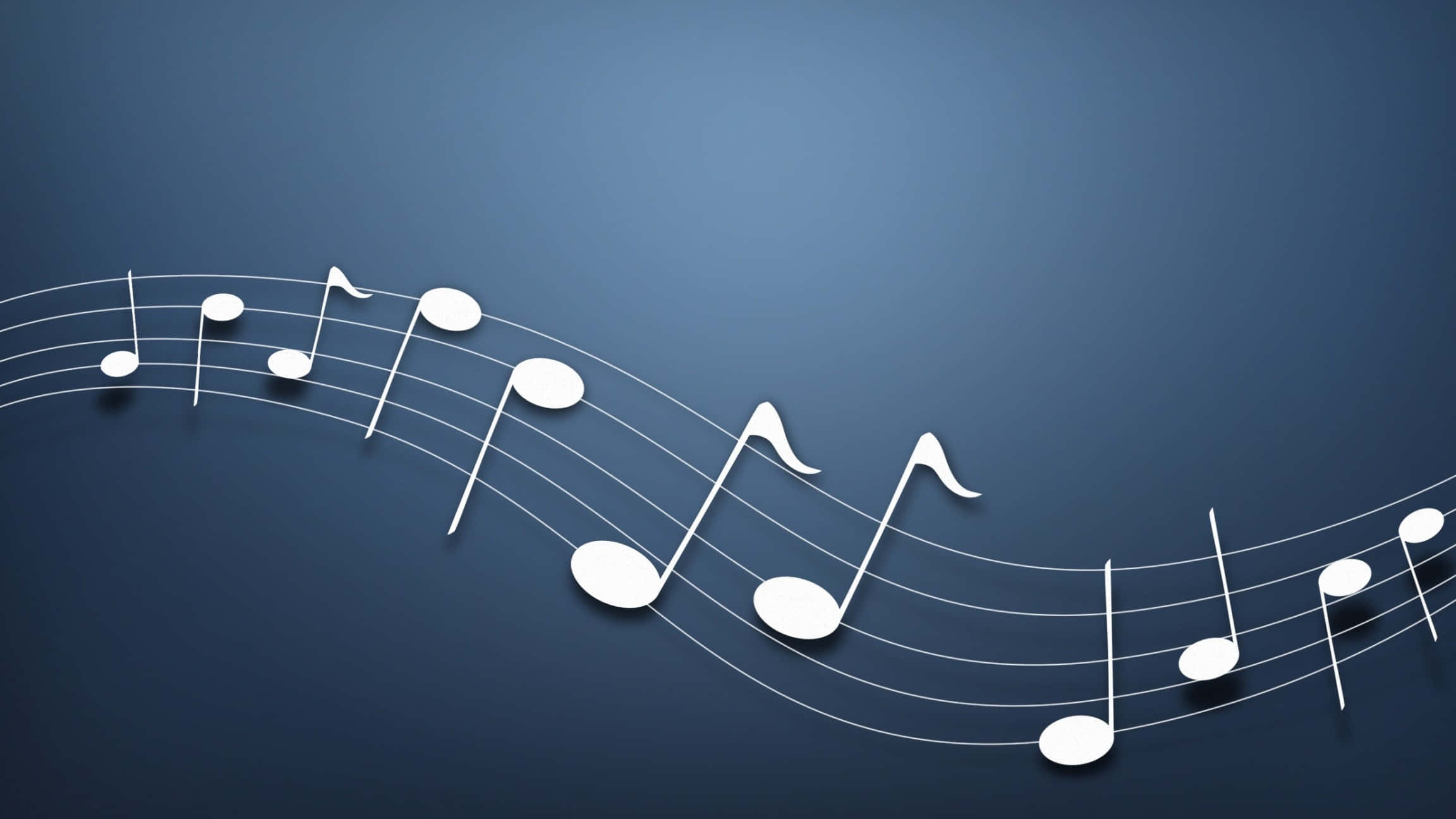 3d musical notes, curved staves, deep blue gradient background, Full HD Desktop Wallpaper