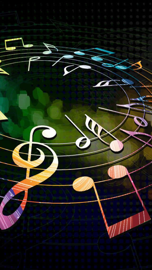 Music Notes, treble clef, glowing green, SD Phone Wallpaper