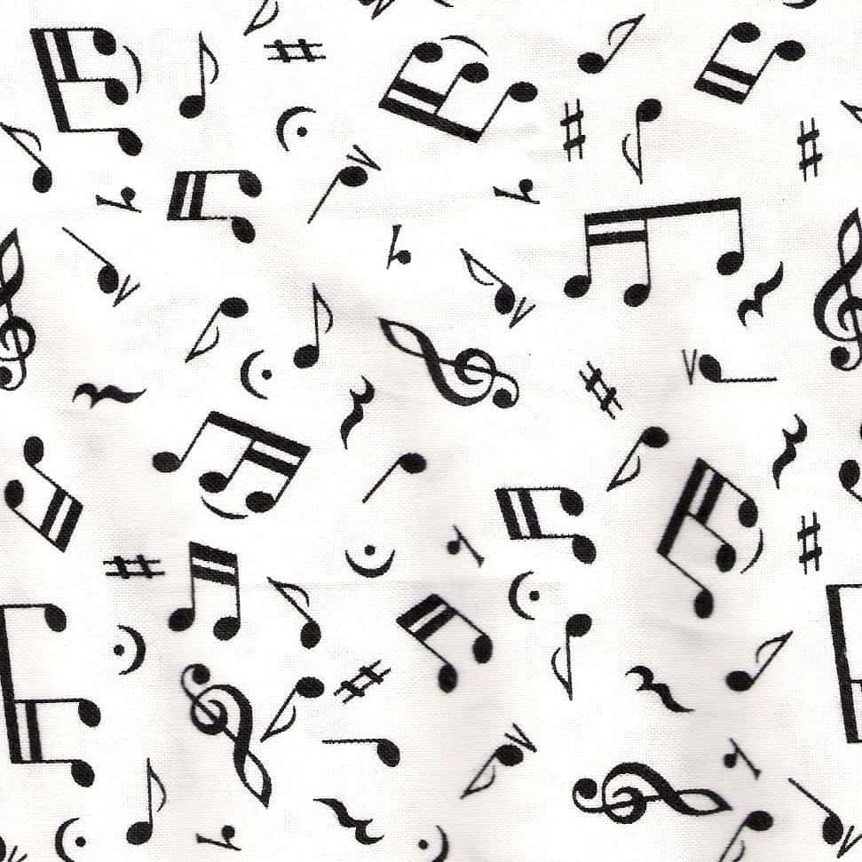 white fabric, scattered black musical notes, treble clefs, SD Desktop Wallpaper