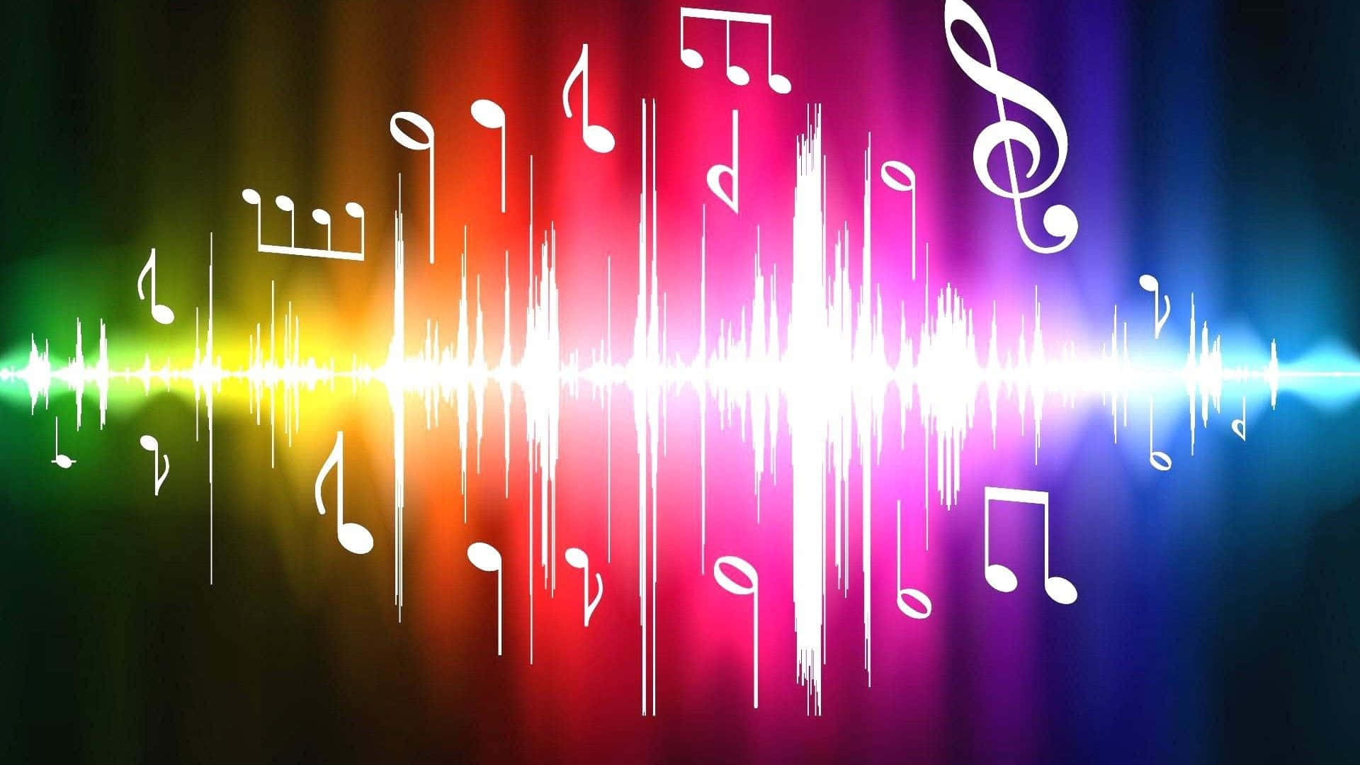 rainbow gradient, white musical notes, waveform, Full HD Desktop Wallpaper