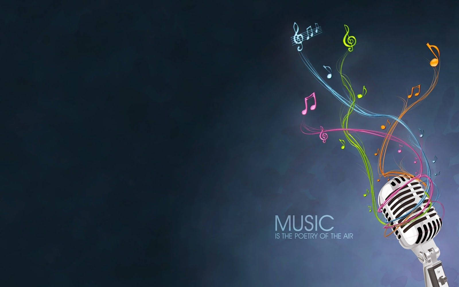 vintage microphone, vibrant swirling musical notes, dark textured background, HD Desktop Wallpaper