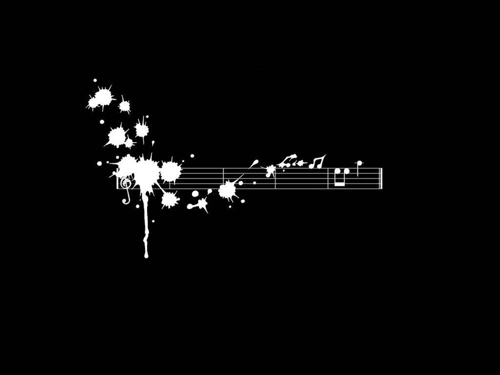 white musical notes, musical staff, white paint splatters, SD Desktop Wallpaper