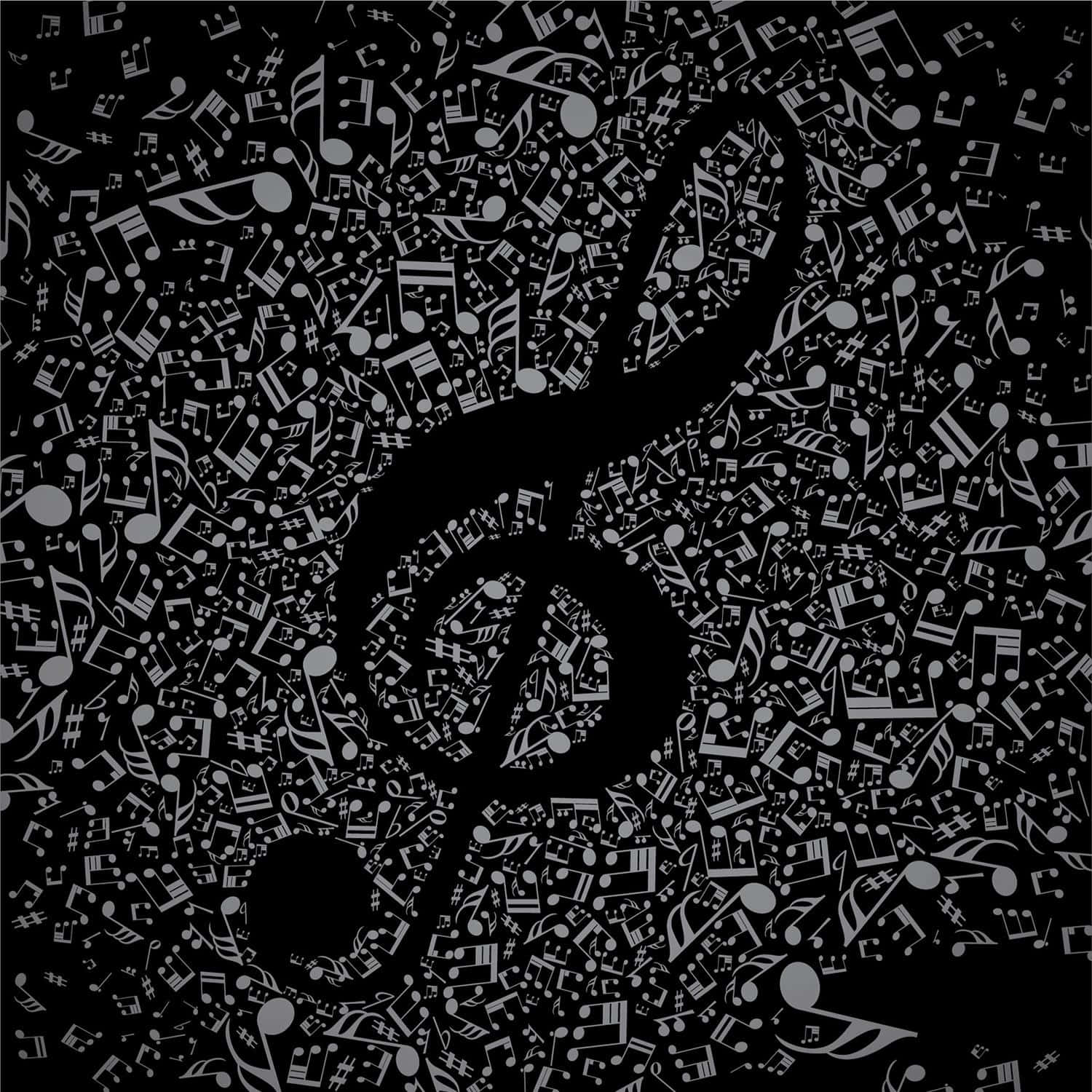 black treble clef, silver musical notes, dark background, HD Desktop Wallpaper