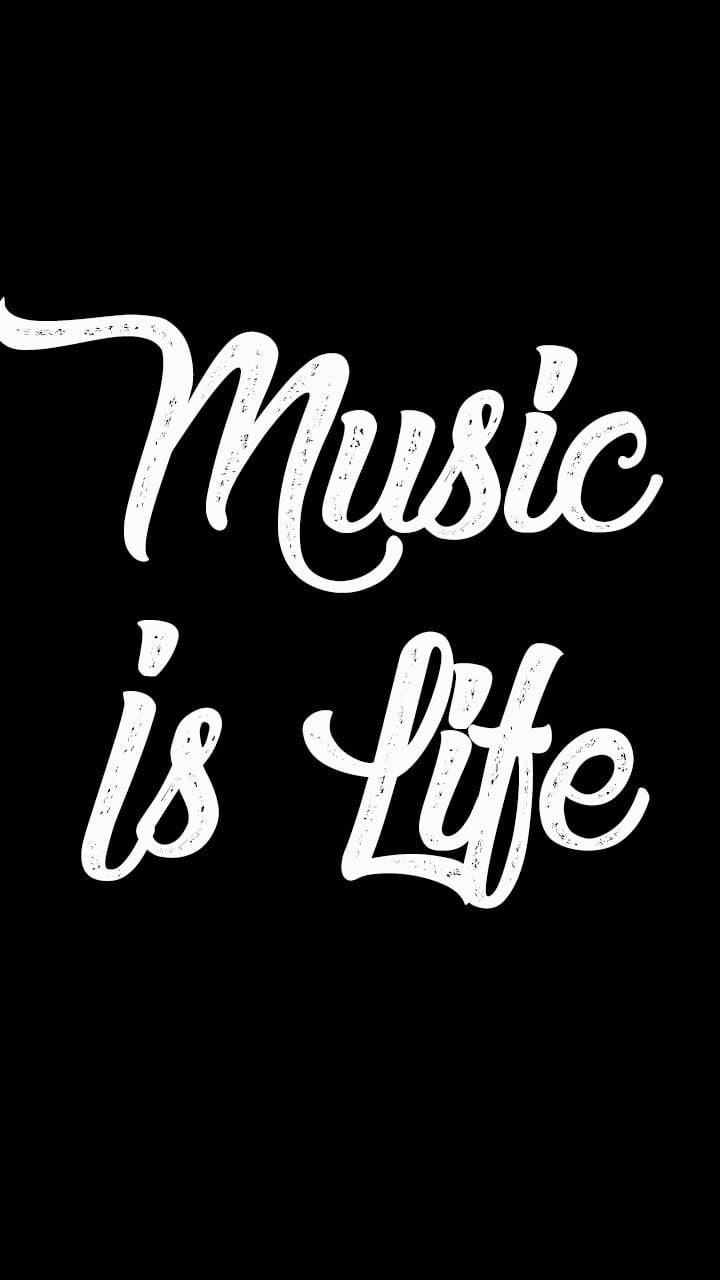 Music Phone, black aesthetic, white cursive text, HD Phone Wallpaper