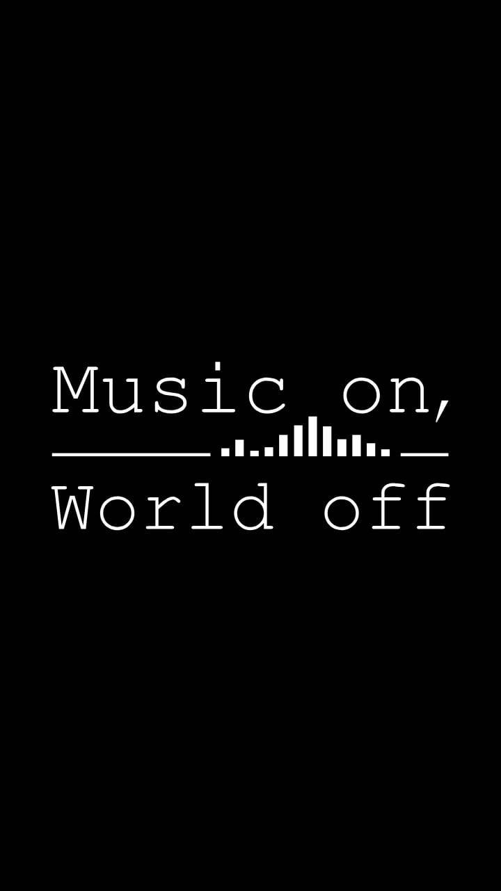 Music on, World off, soundwave graphic, minimalist black background, HD Phone Wallpaper