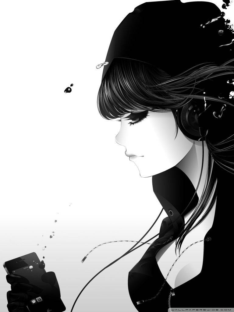 anime girl, beanie, headphones, SD Phone Wallpaper