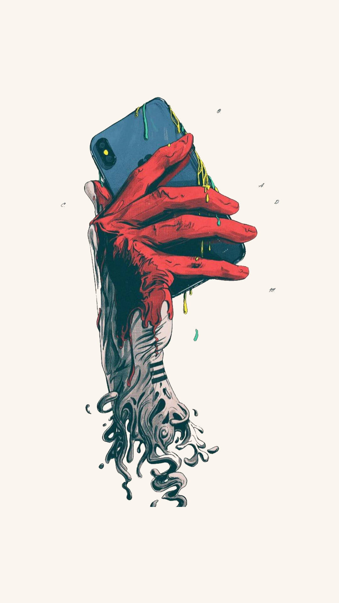Music Phone, red hand, blue phone, Full HD Phone Wallpaper