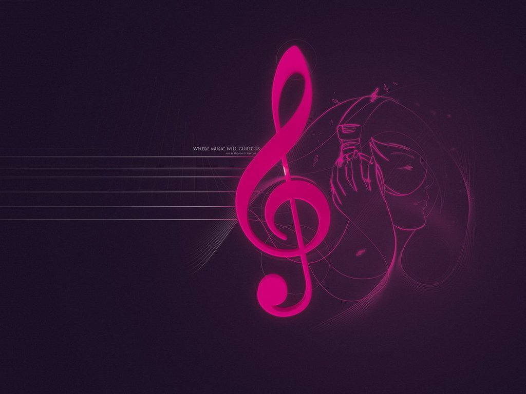 pink treble clef, dark purple background, stylized figure, SD Desktop Wallpaper