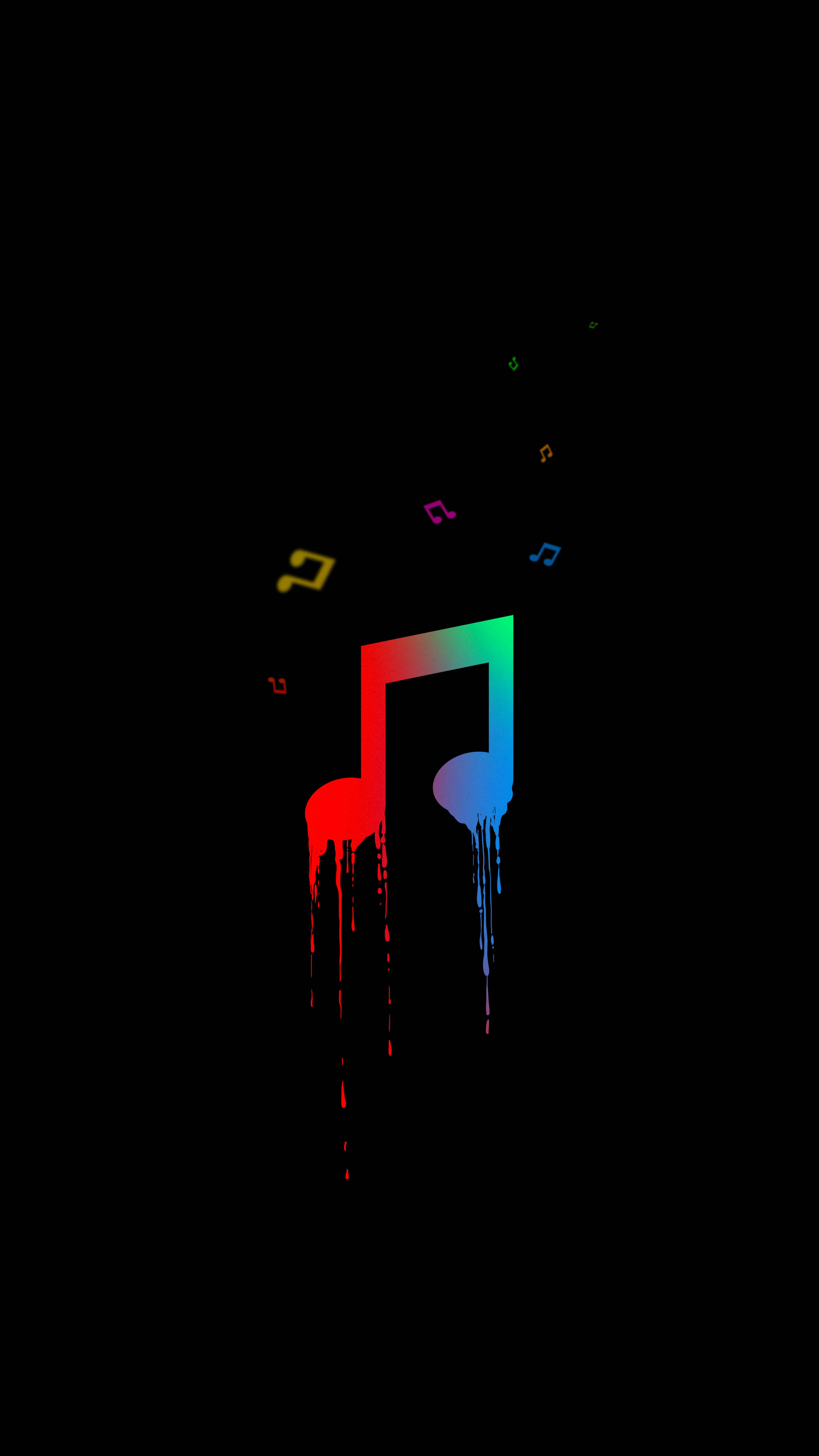colourful musical note, rainbow-colored, black background, 5K Phone Wallpaper