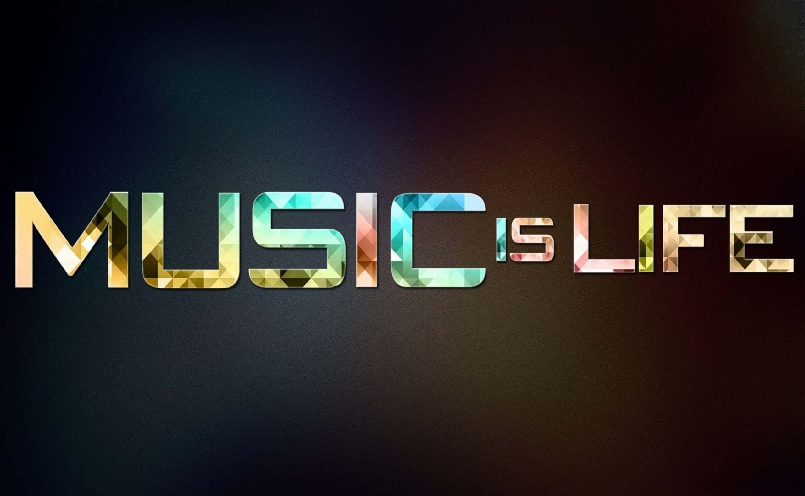 MUSIC IS LIFE, colorful geometric facets, dark gradient background, 2K Desktop Wallpaper