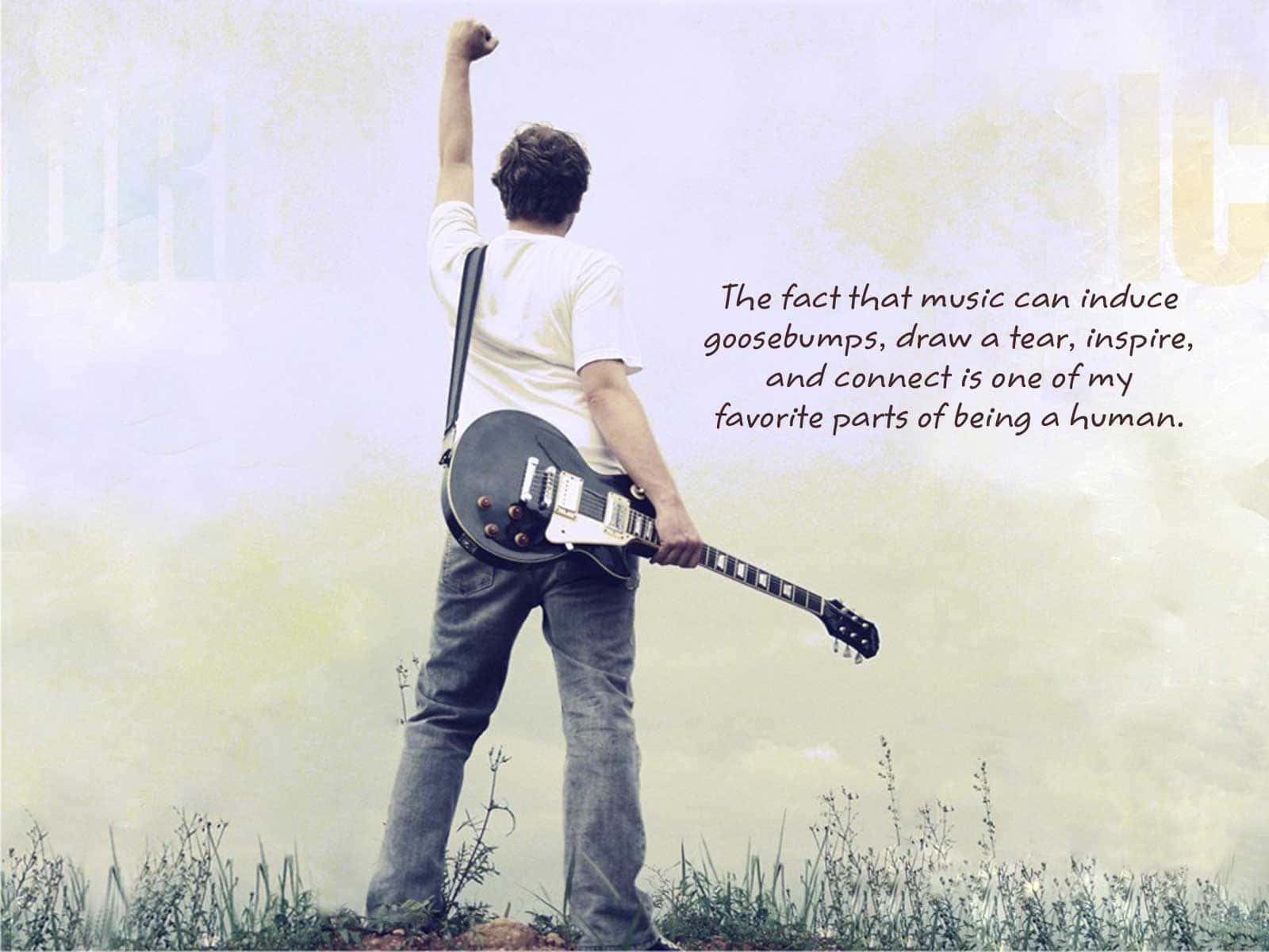 guitar, grassy terrain, soft textured sky, HD Desktop Wallpaper