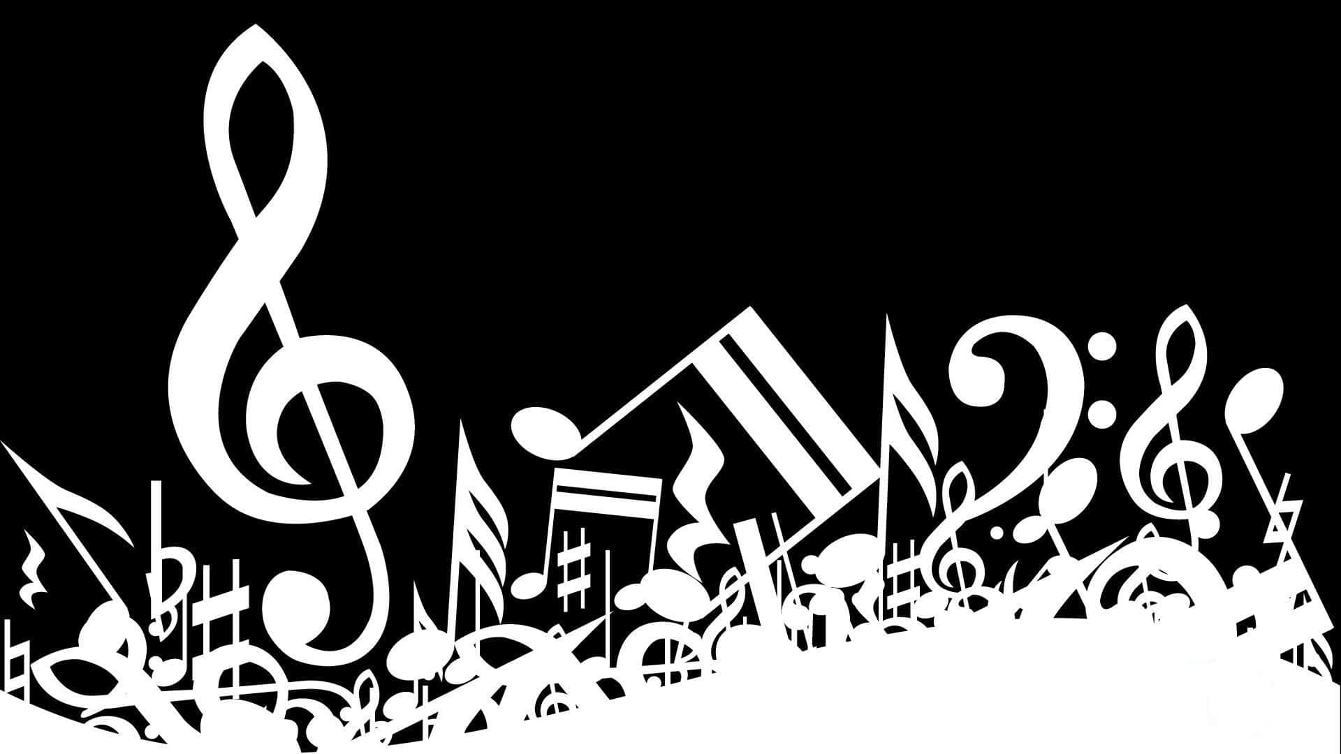 music notes, white musical notes, black background, Full HD Desktop Wallpaper