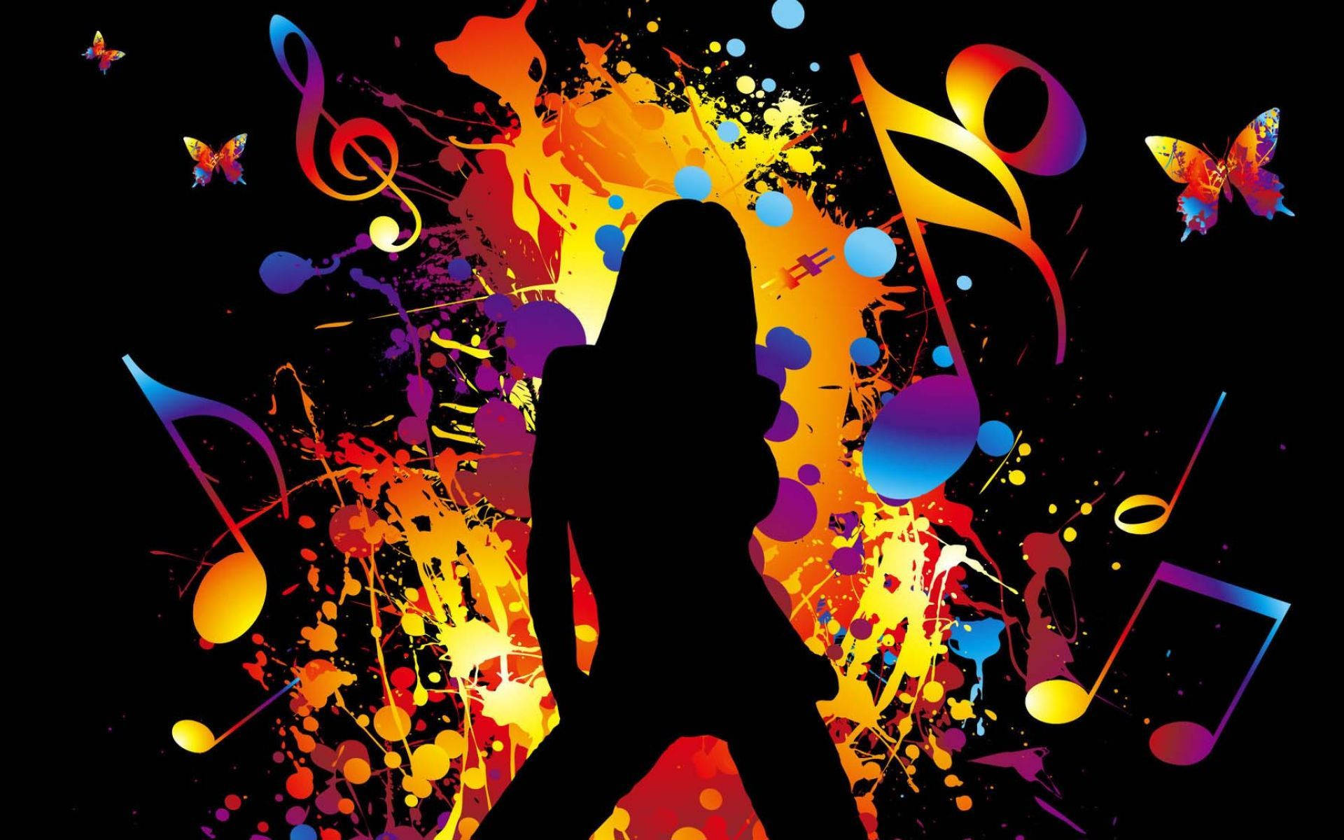 music symbols, silhouette, dancer, Full HD Desktop Wallpaper
