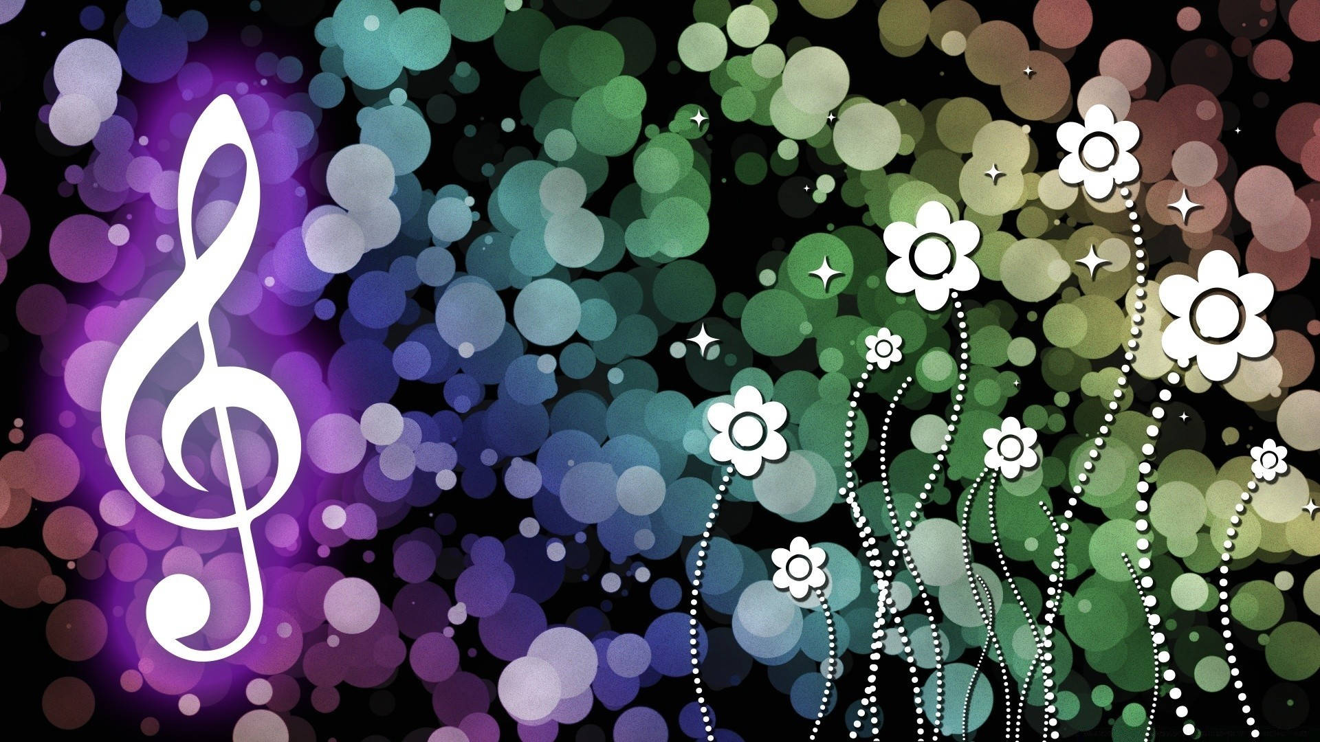 treble clef, glowing white, vibrant bokeh, Full HD Desktop Wallpaper