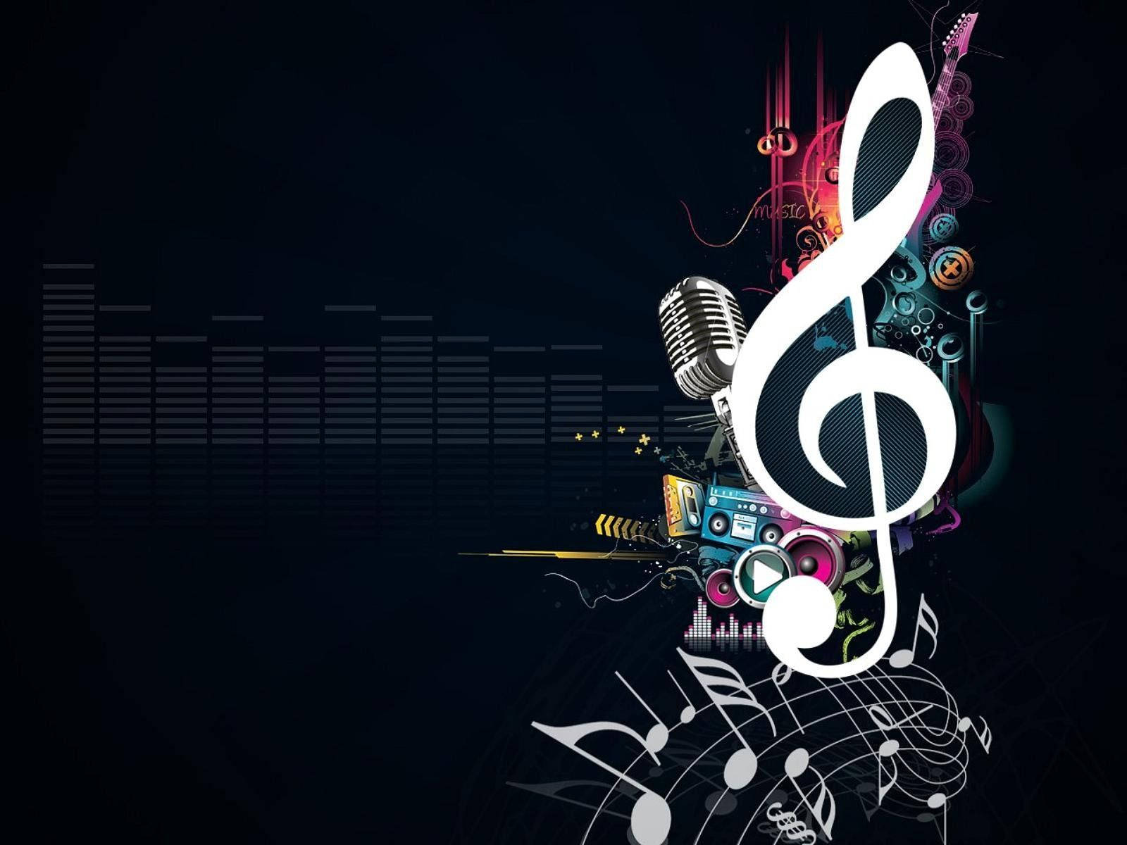 white treble clef, musical gear, notes, HD Desktop Wallpaper