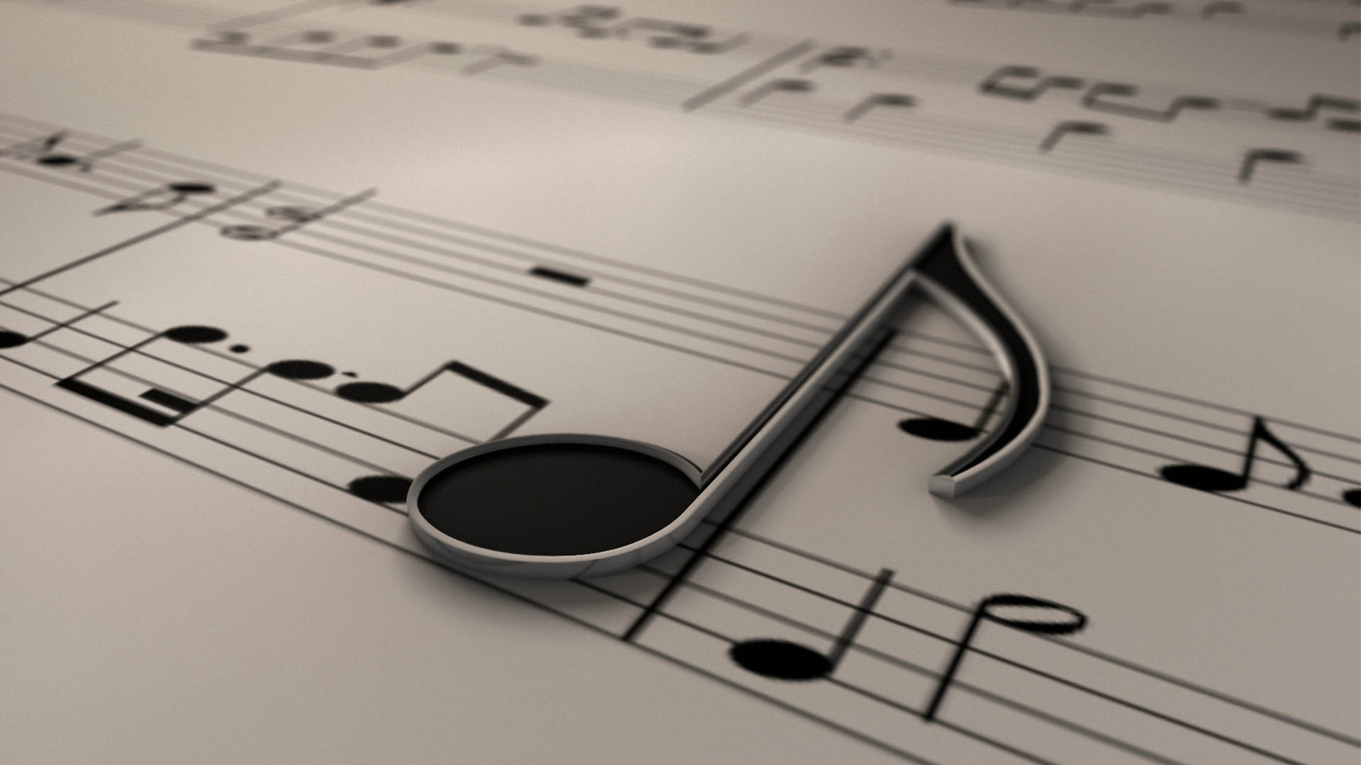 3D Quaver Art, eighth note, metallic, Full HD Desktop Wallpaper