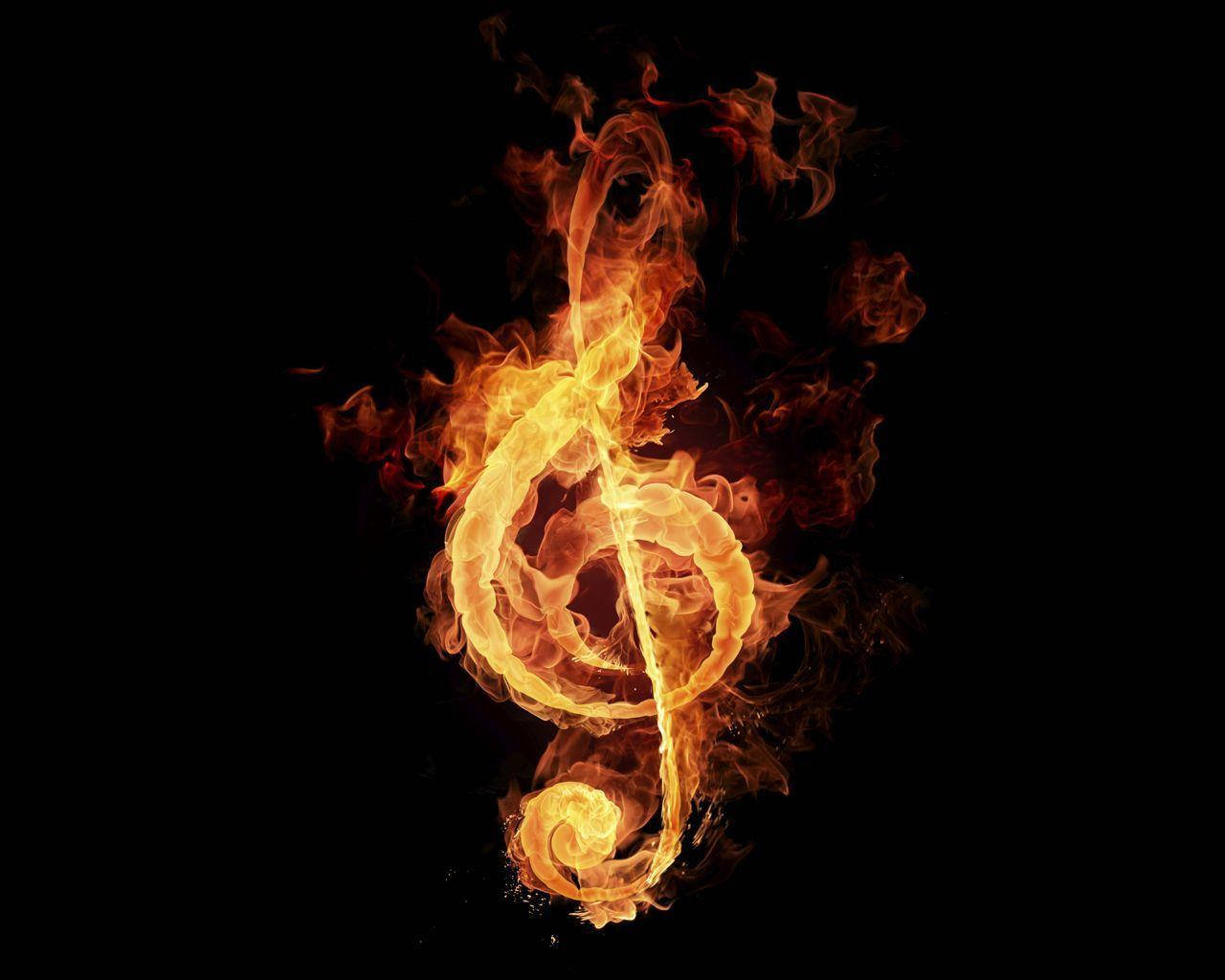 musical note, fire, treble clef symbol, HD Desktop Wallpaper
