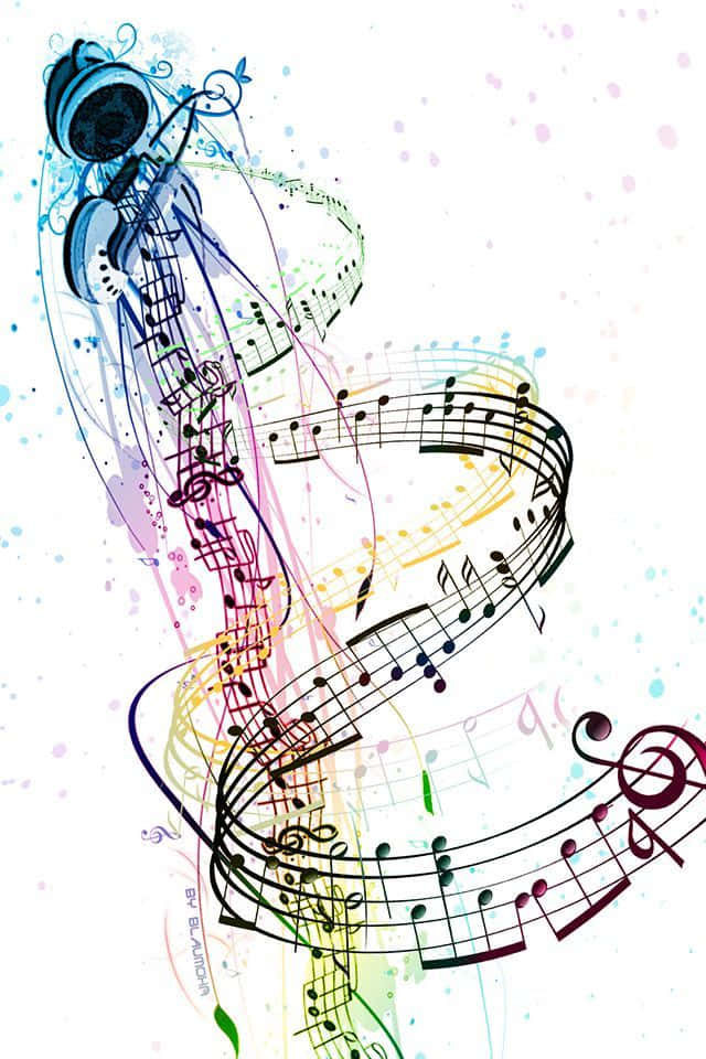 music notes, treble clefs, rainbow hues, SD Phone Wallpaper