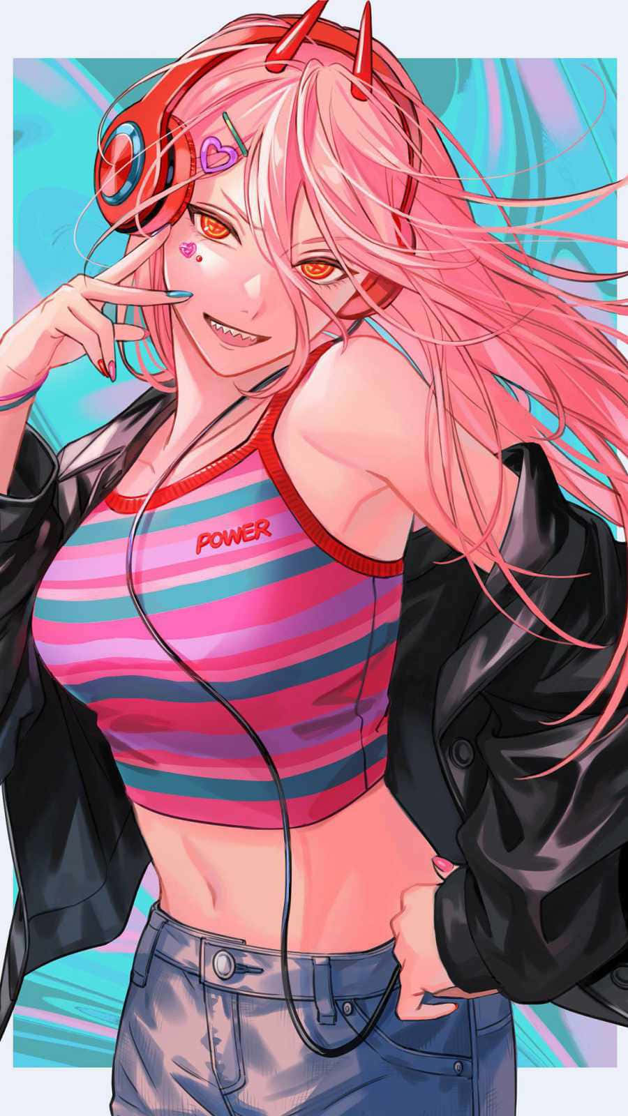 anime girl, pink hair, red headphones, HD Phone Wallpaper