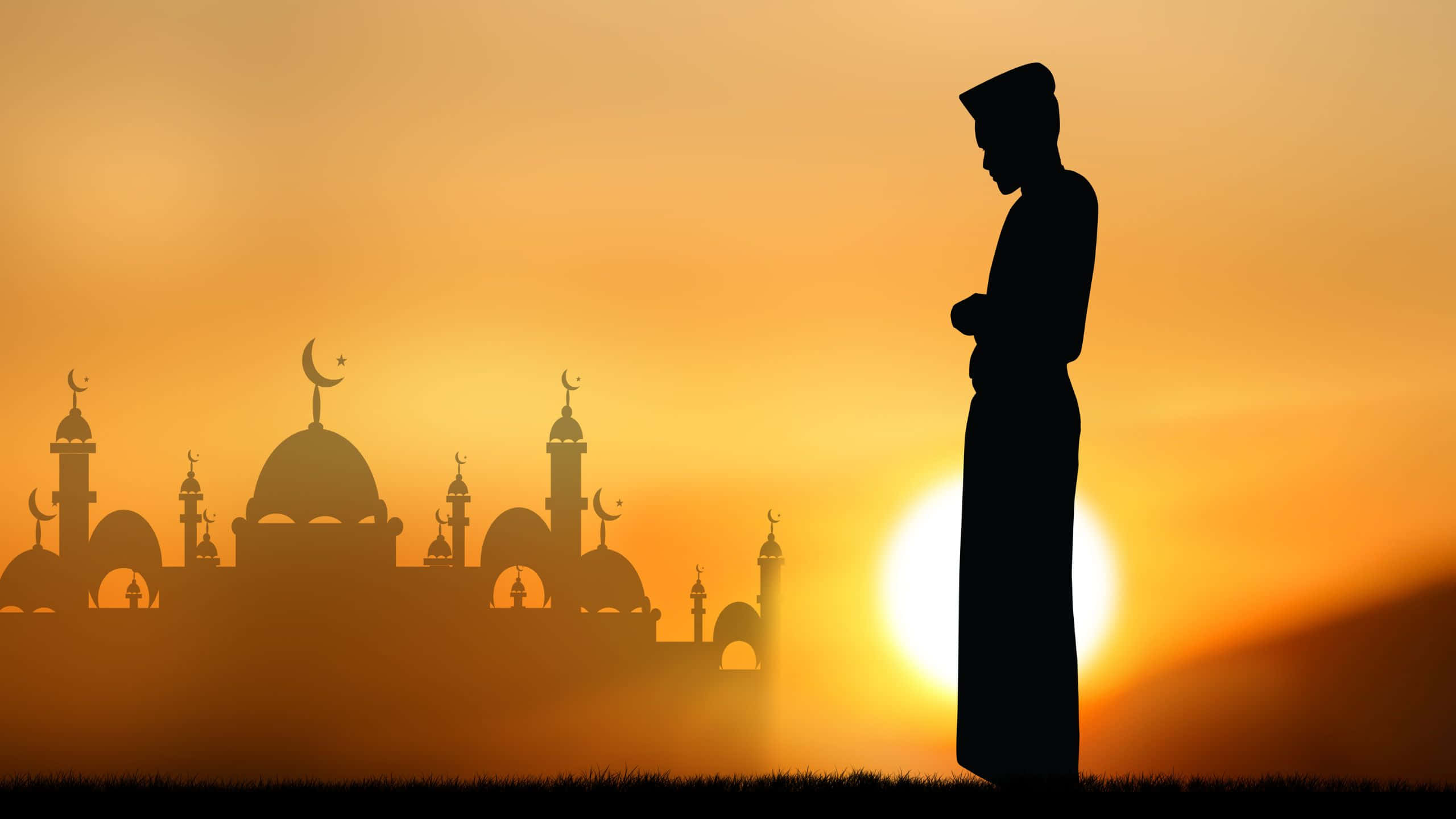 sunset, muslim boy, silhouette, 2K Desktop Wallpaper