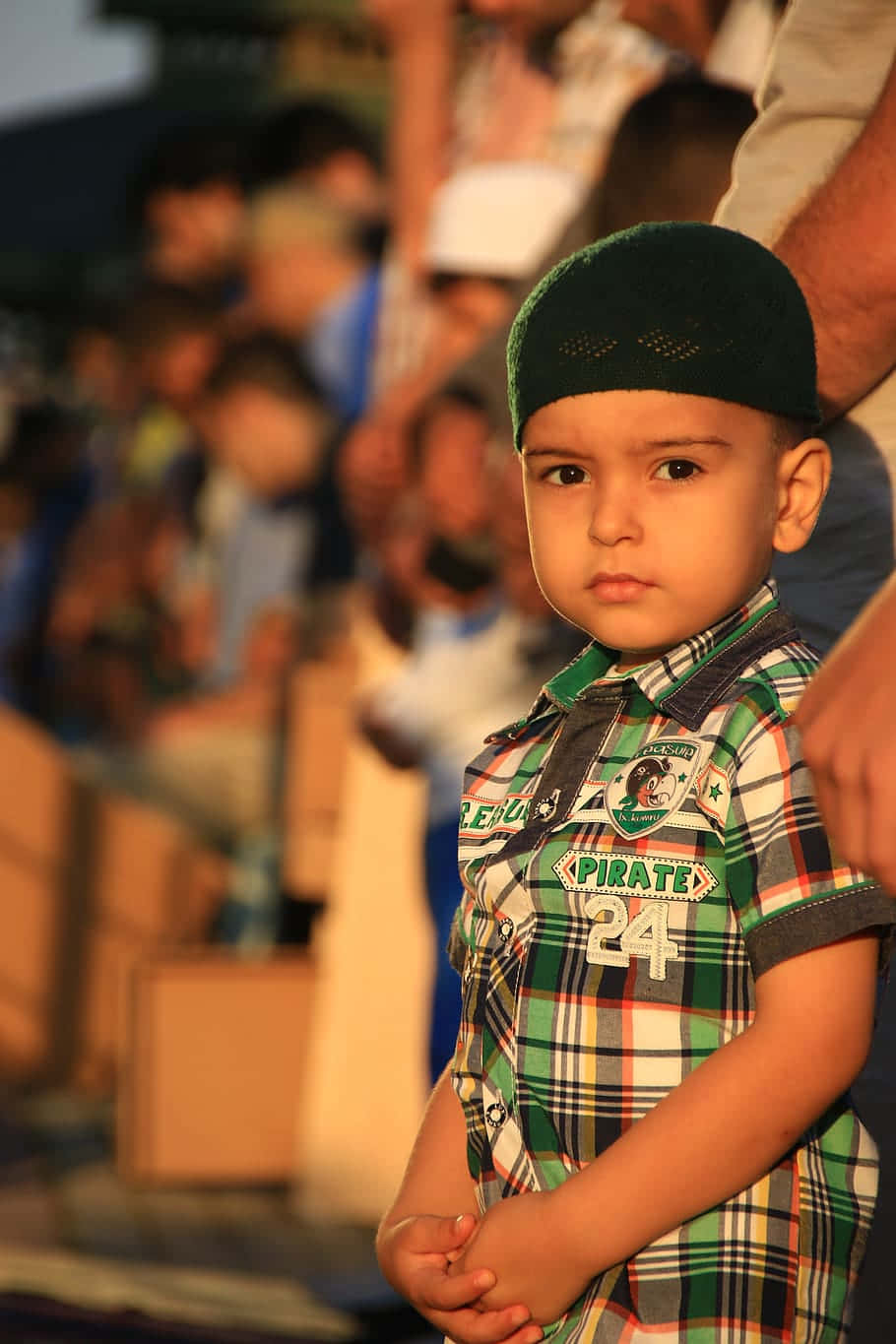 young muslim boy, green cap, plaid pirate shirt, HD Phone Wallpaper