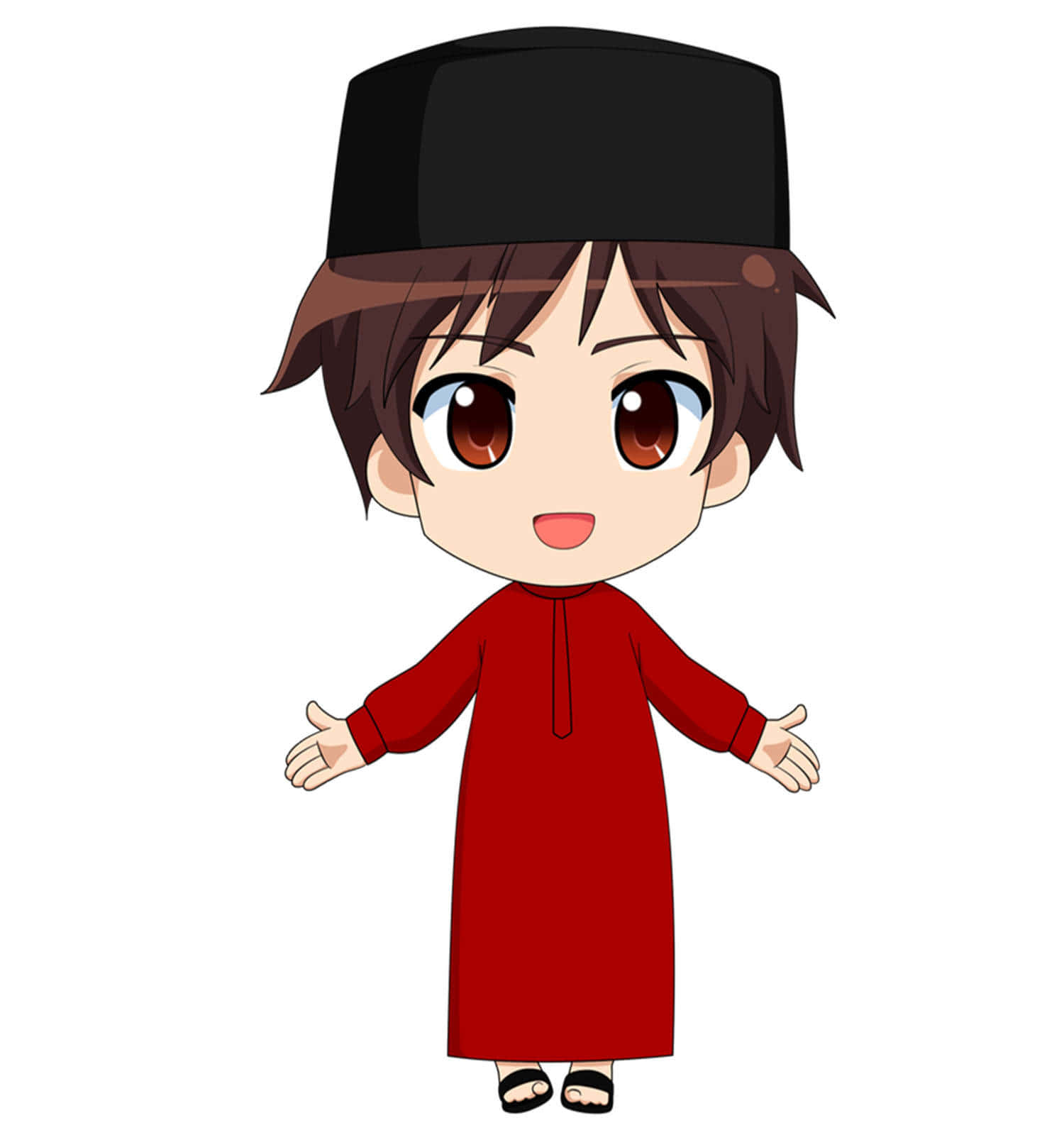 chibi anime boy, red robe, black cap, HD Phone Wallpaper