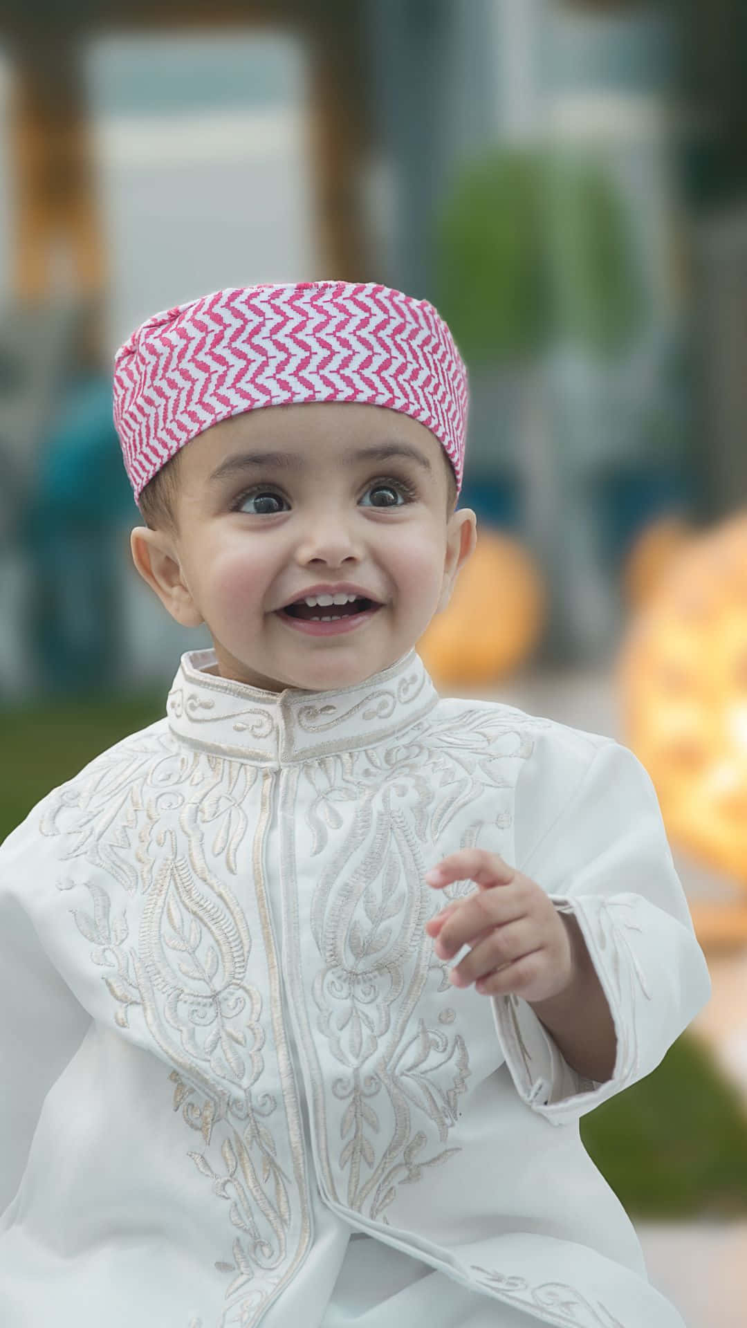 Muslim Boy, white embroidered robe, pink patterned cap, Full HD Phone Wallpaper