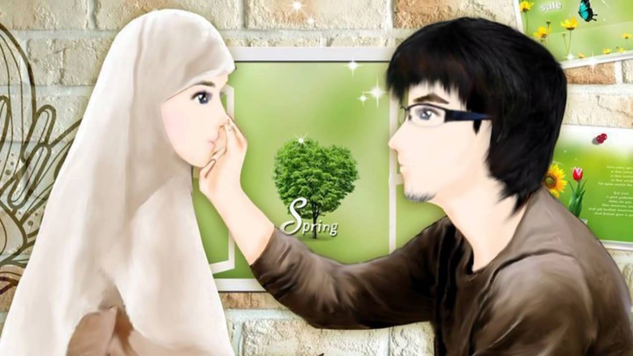Muslim Couple Cartoon, man, woman in a hijab, HD Desktop Wallpaper