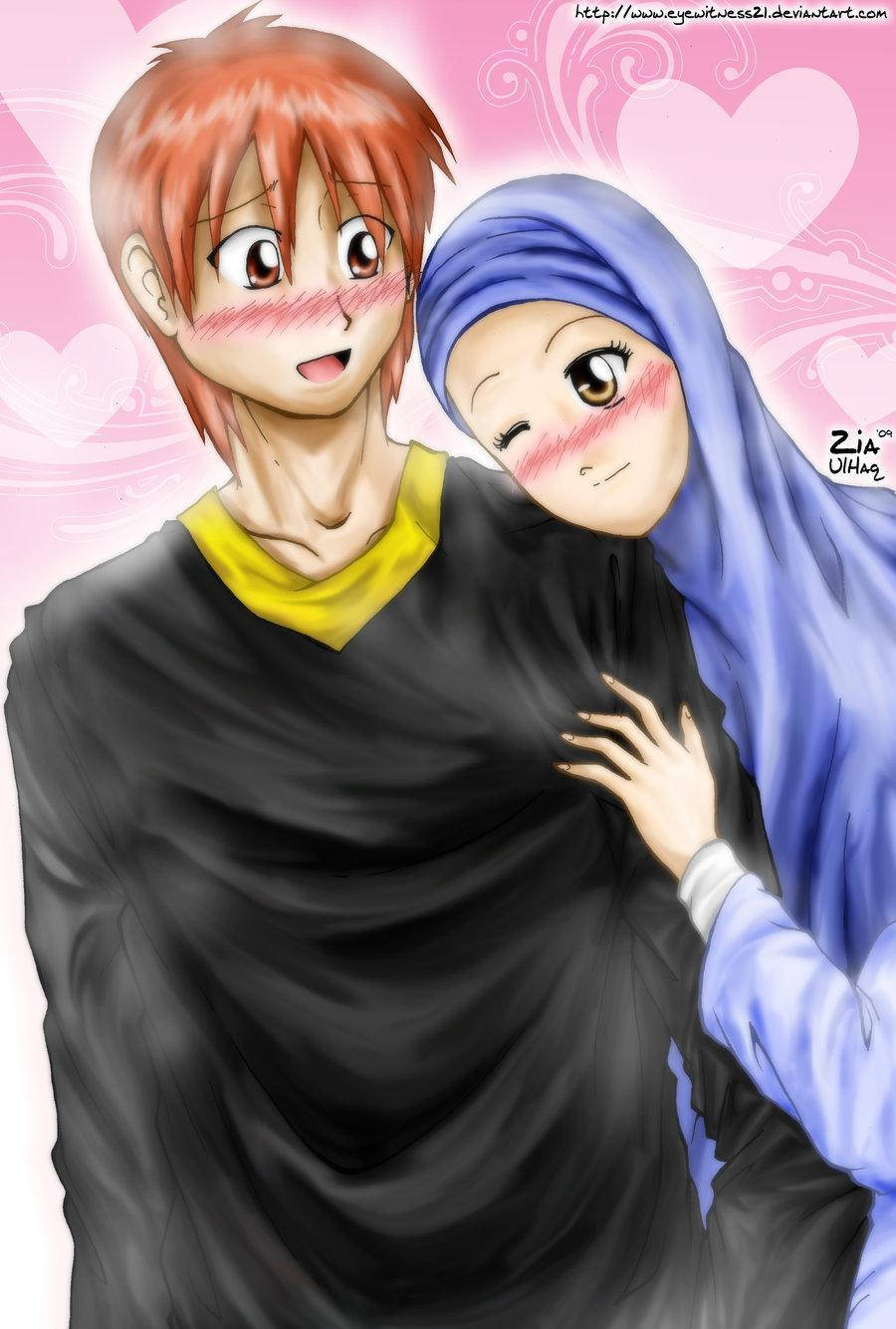 anime, Muslim couple, red hair, HD Phone Wallpaper
