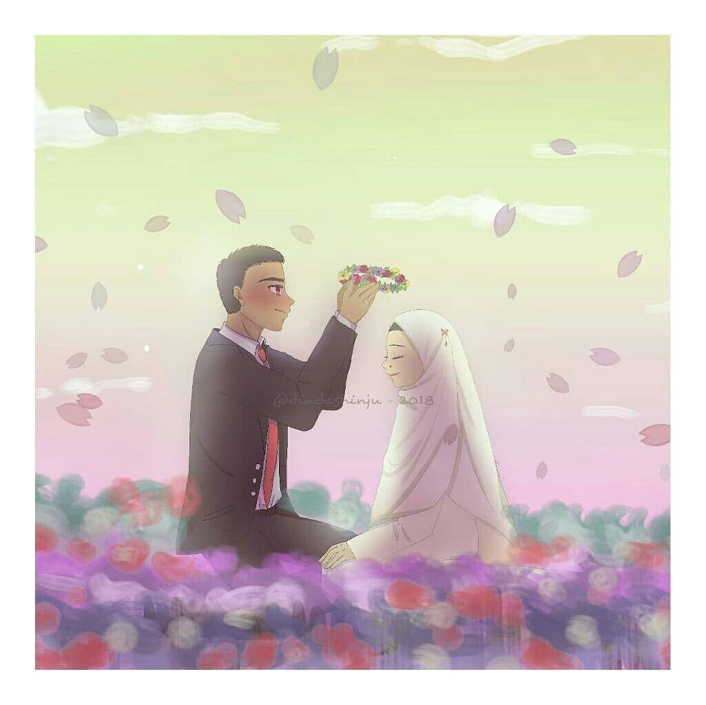 Muslim Couple Anime, floral crown, cherry blossoms, SD Desktop Wallpaper