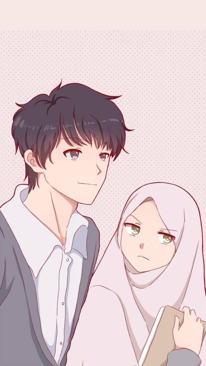 Muslim Couple Cartoon, anime aesthetic, hijab, HD Phone Wallpaper