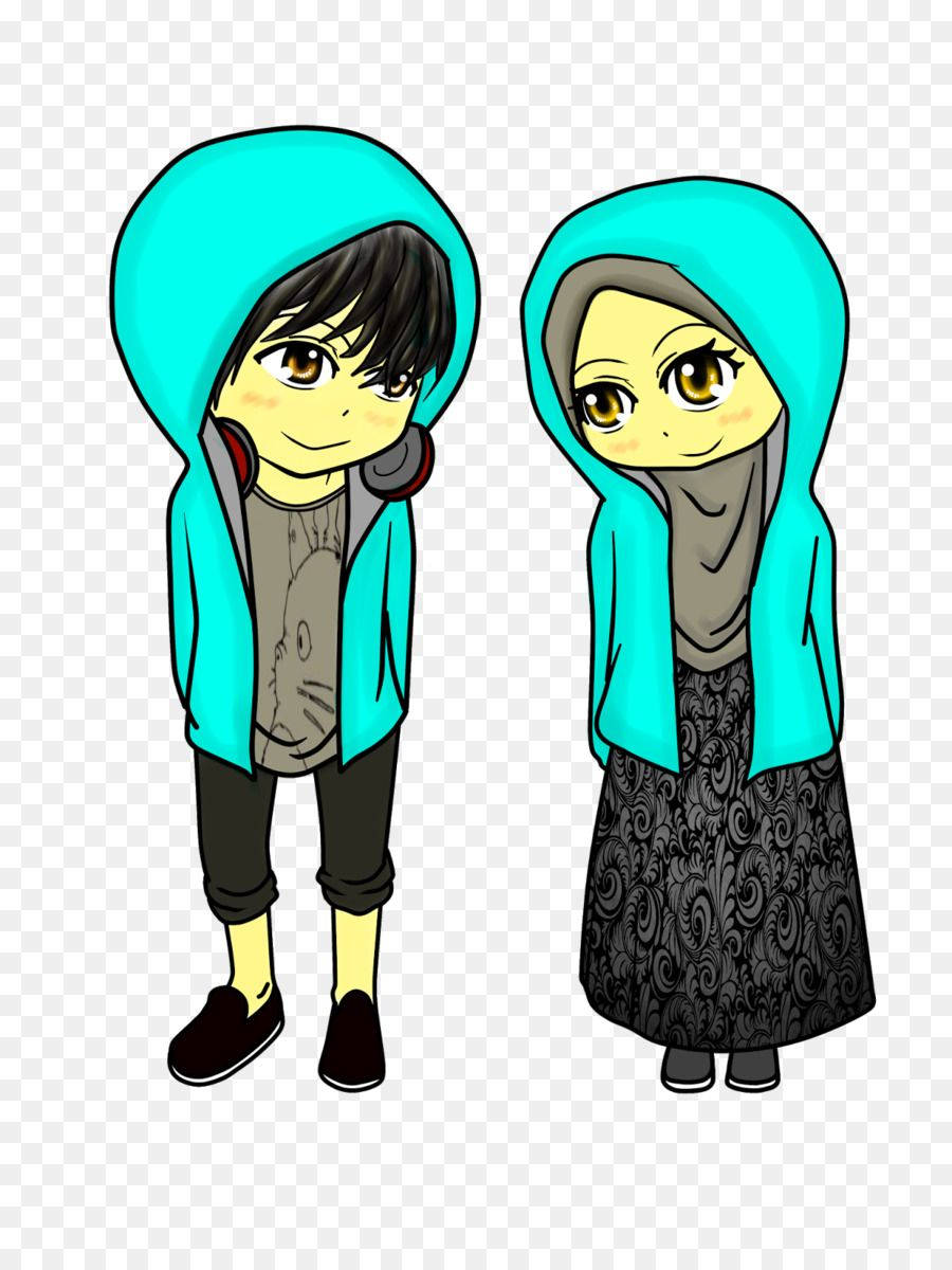 Muslim Couple Cartoon, transparent background, anime-style, SD Phone Wallpaper