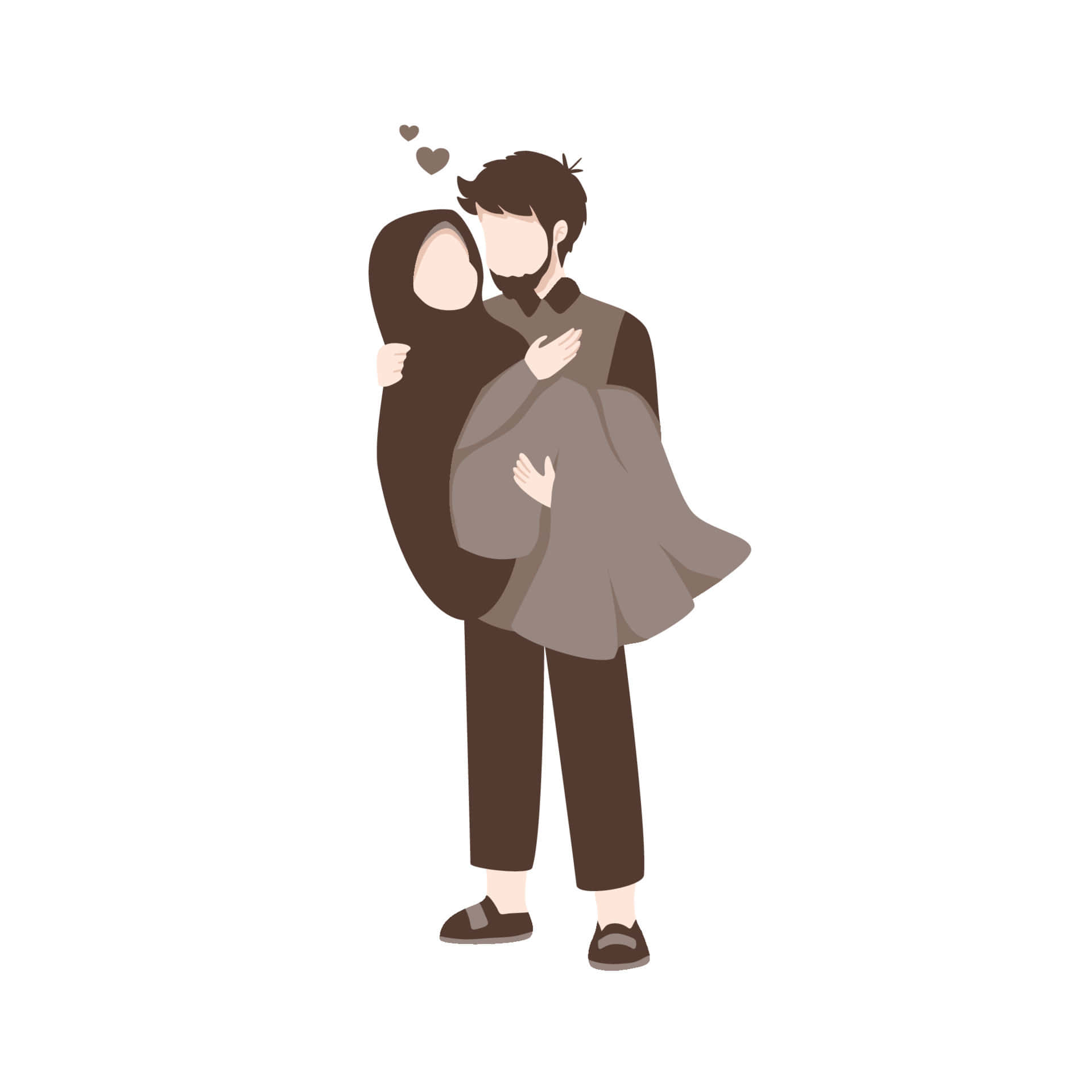Muslim Couple Cartoon, man in brown, woman in a hijab, Full HD Desktop Wallpaper