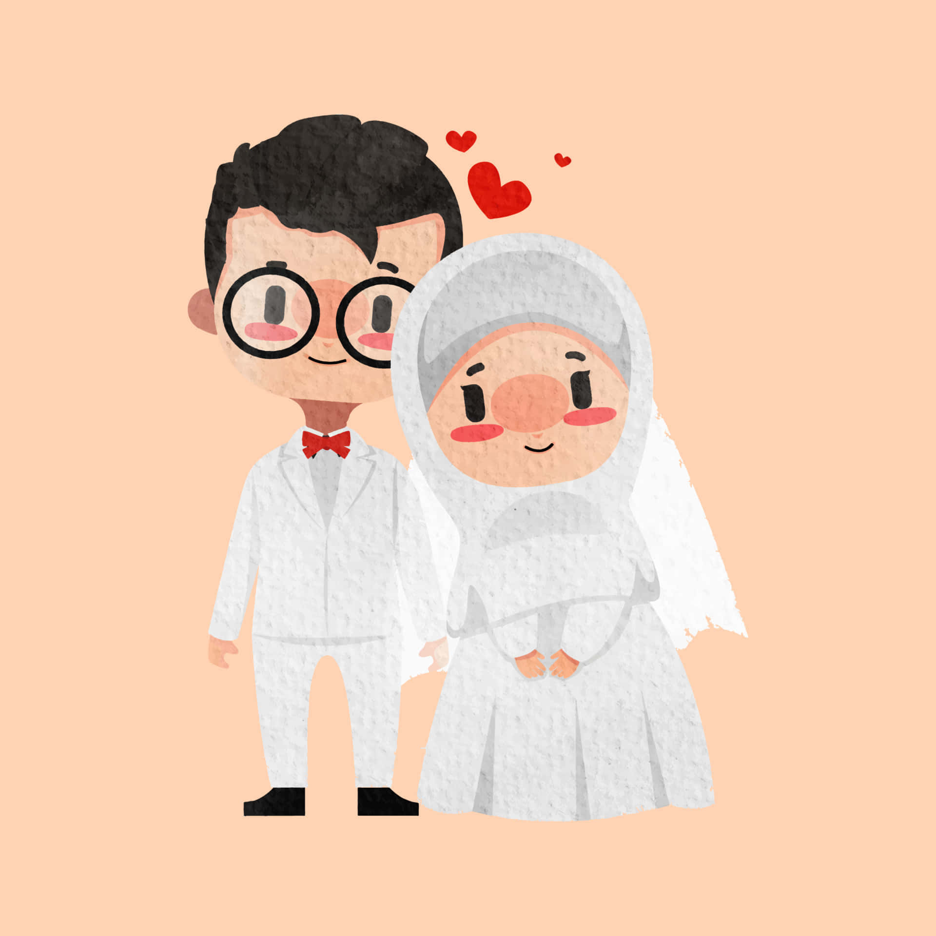 Muslim Couple Cartoon, wedding attire, hearts, Full HD Desktop Wallpaper