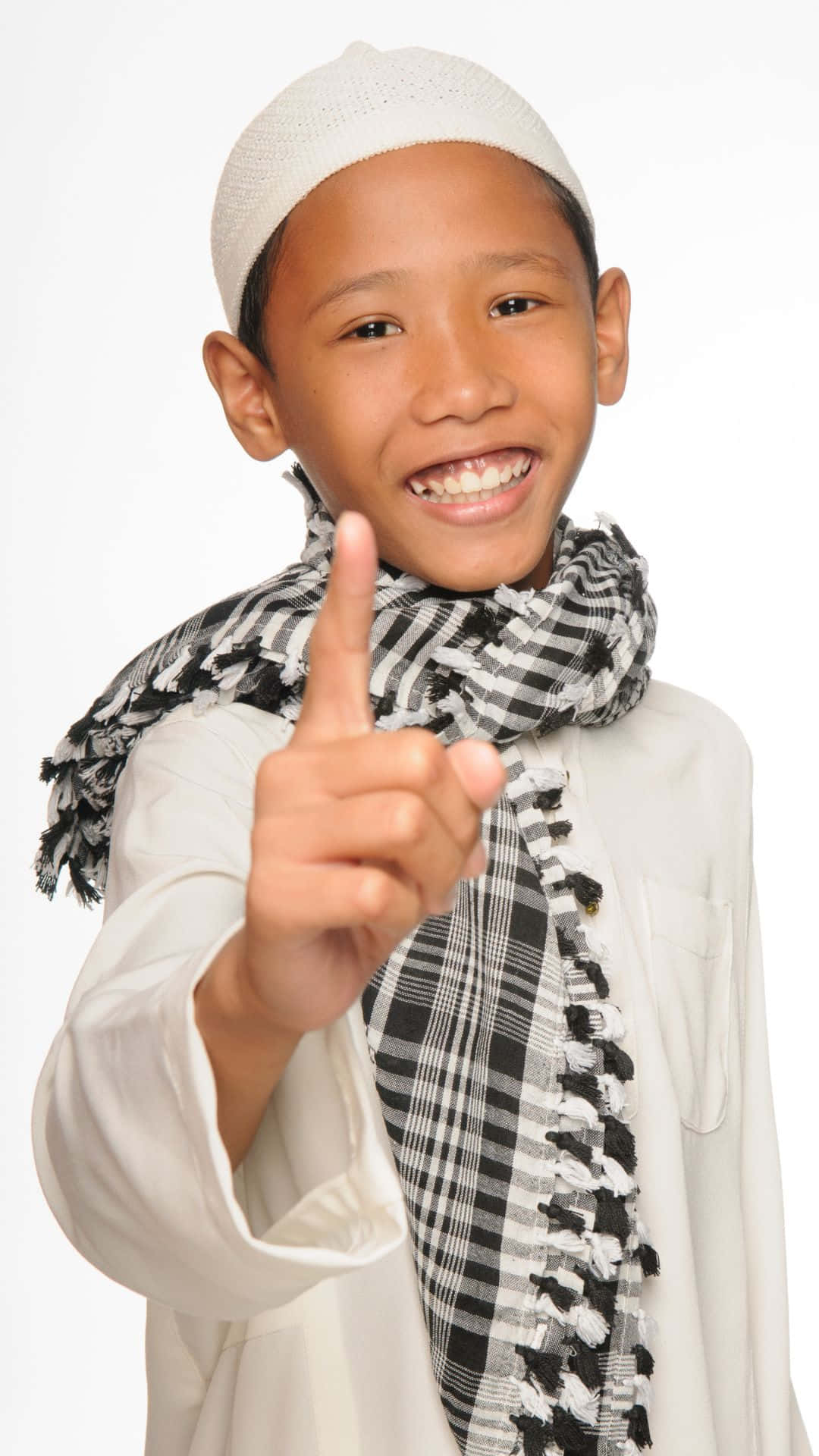 Muslim boy, white cap, checkered scarf, Full HD Phone Wallpaper
