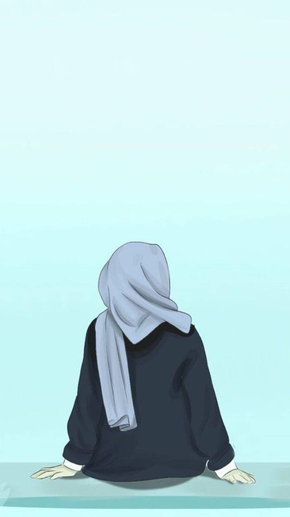 hijab girl, light gray hijab, soft cyan background, HD Phone Wallpaper