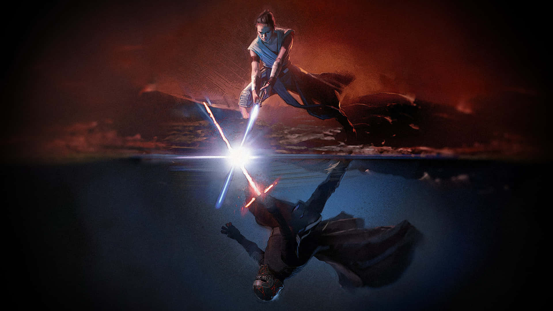Mustafar, fiery landscape, lightsabers, Full HD Desktop Wallpaper