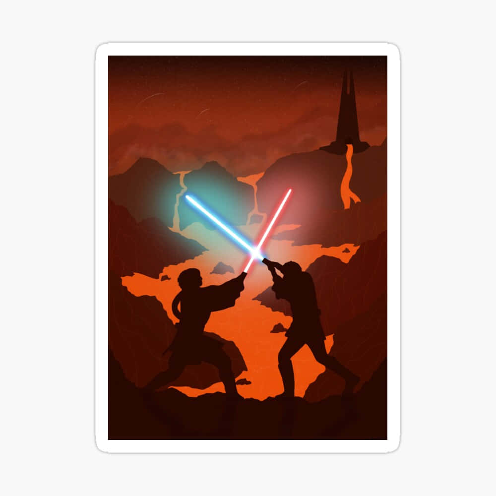 Mustafar, fiery orange and red volcanic landscape, blue lightsabers, SD Desktop Wallpaper