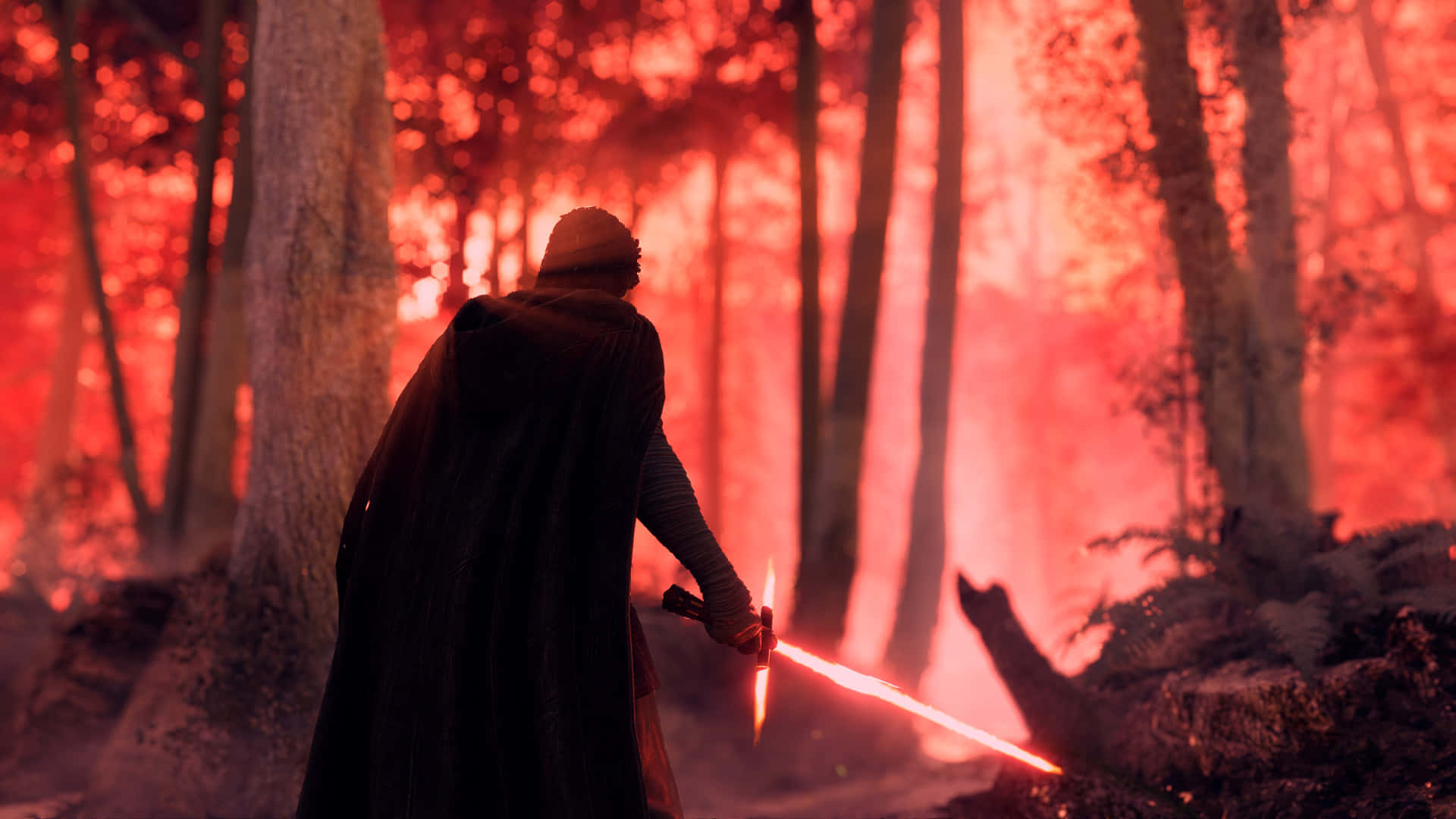 Mustafar, fiery lava rivers, cloaked figure, Full HD Desktop Wallpaper